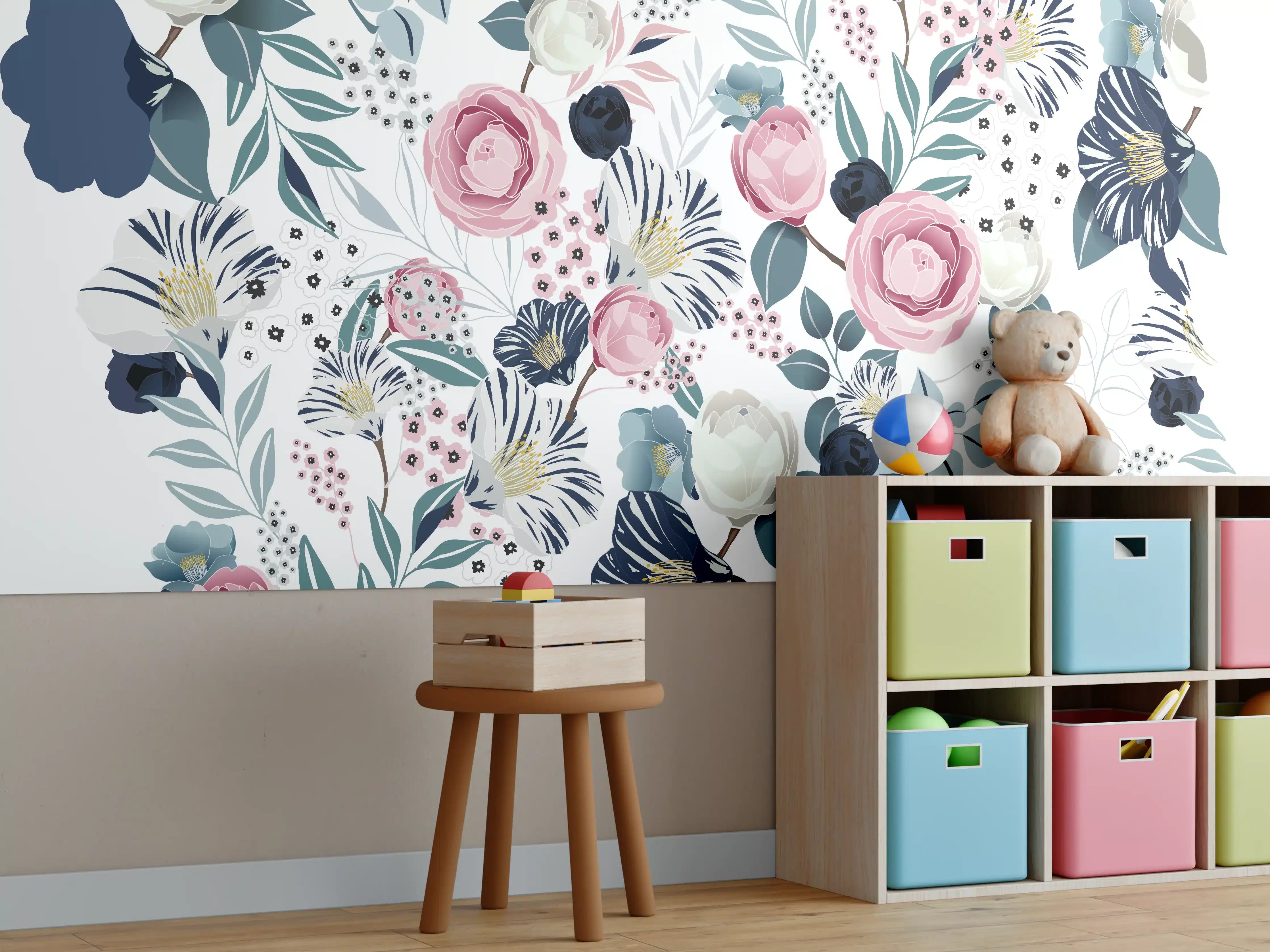 Kinderzimmer Wandgestaltung - Florales Muster in Pastellfarben