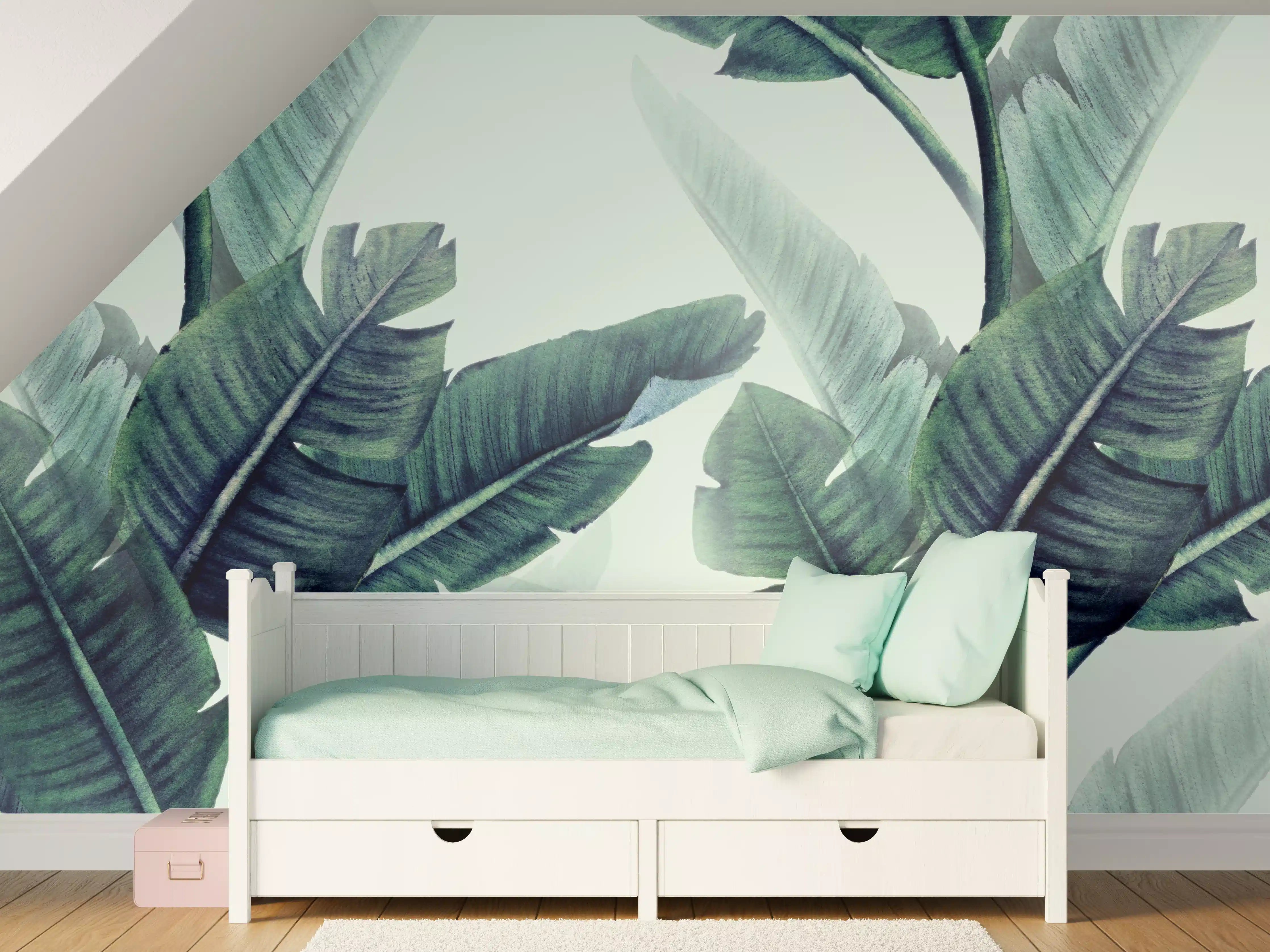 Kinderzimmer Wandgestaltung - Florales Muster mit Blättern