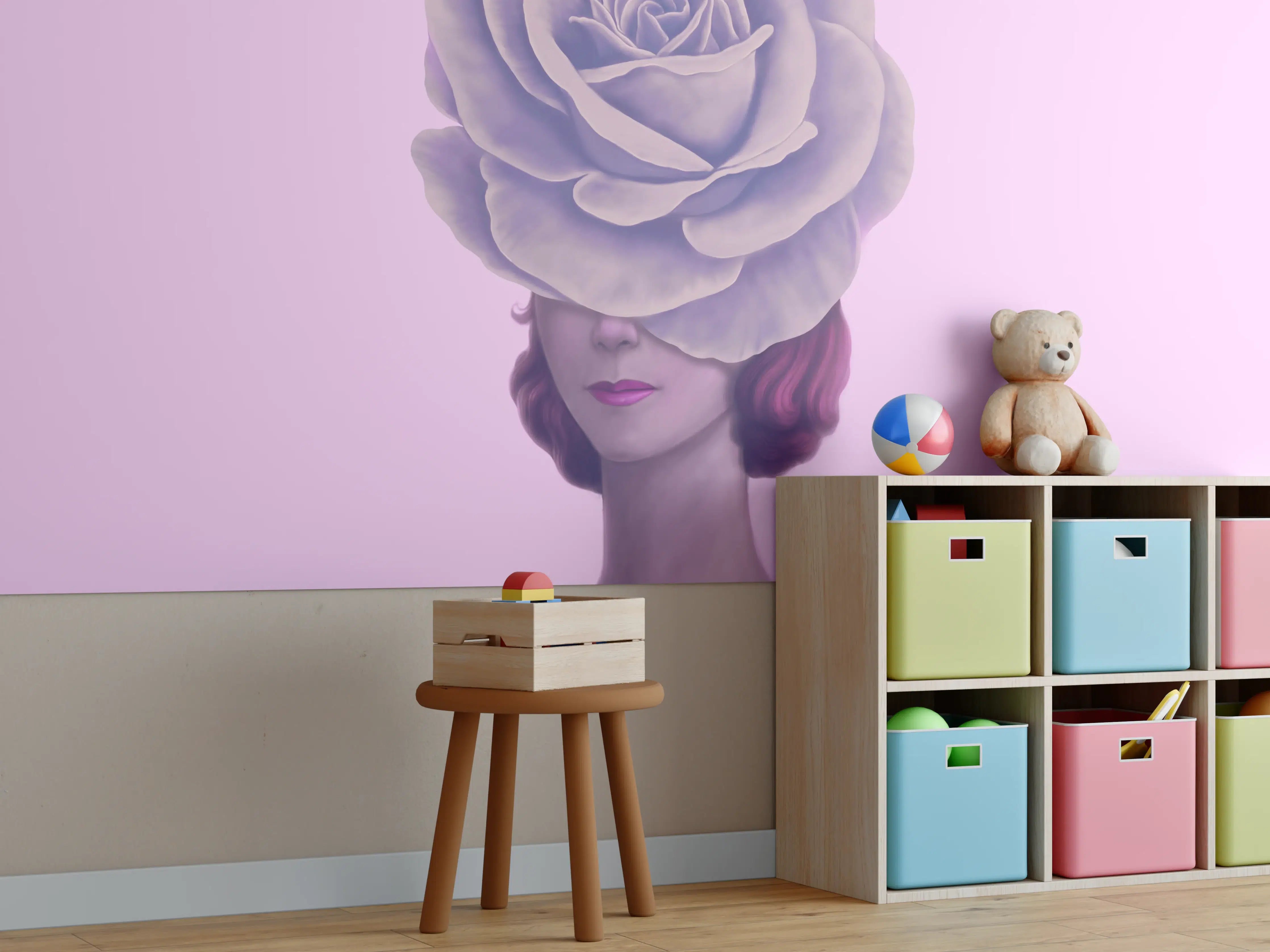 Kinderzimmer Wandgestaltung - Florales Portrait - 3D Darstellung