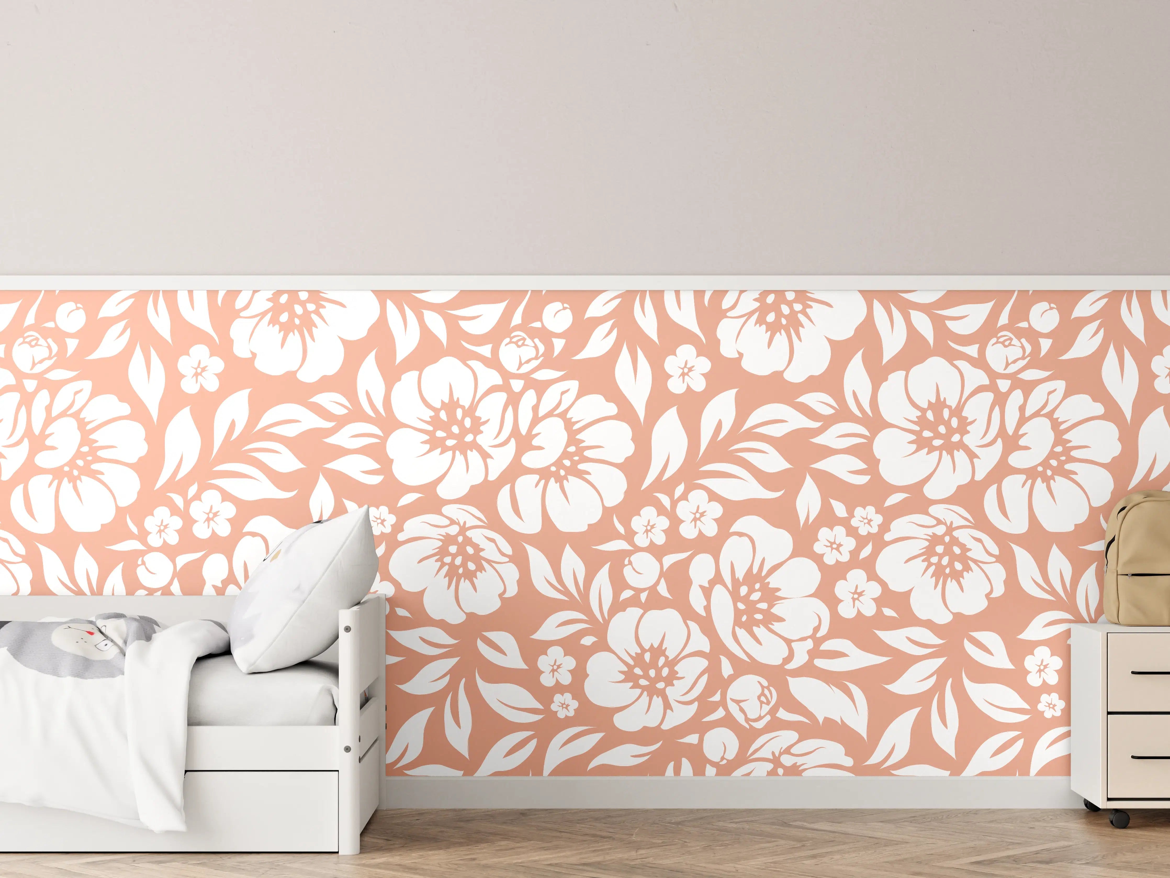 Kinderzimmer Wandgestaltung - Florales Salmone-Muster