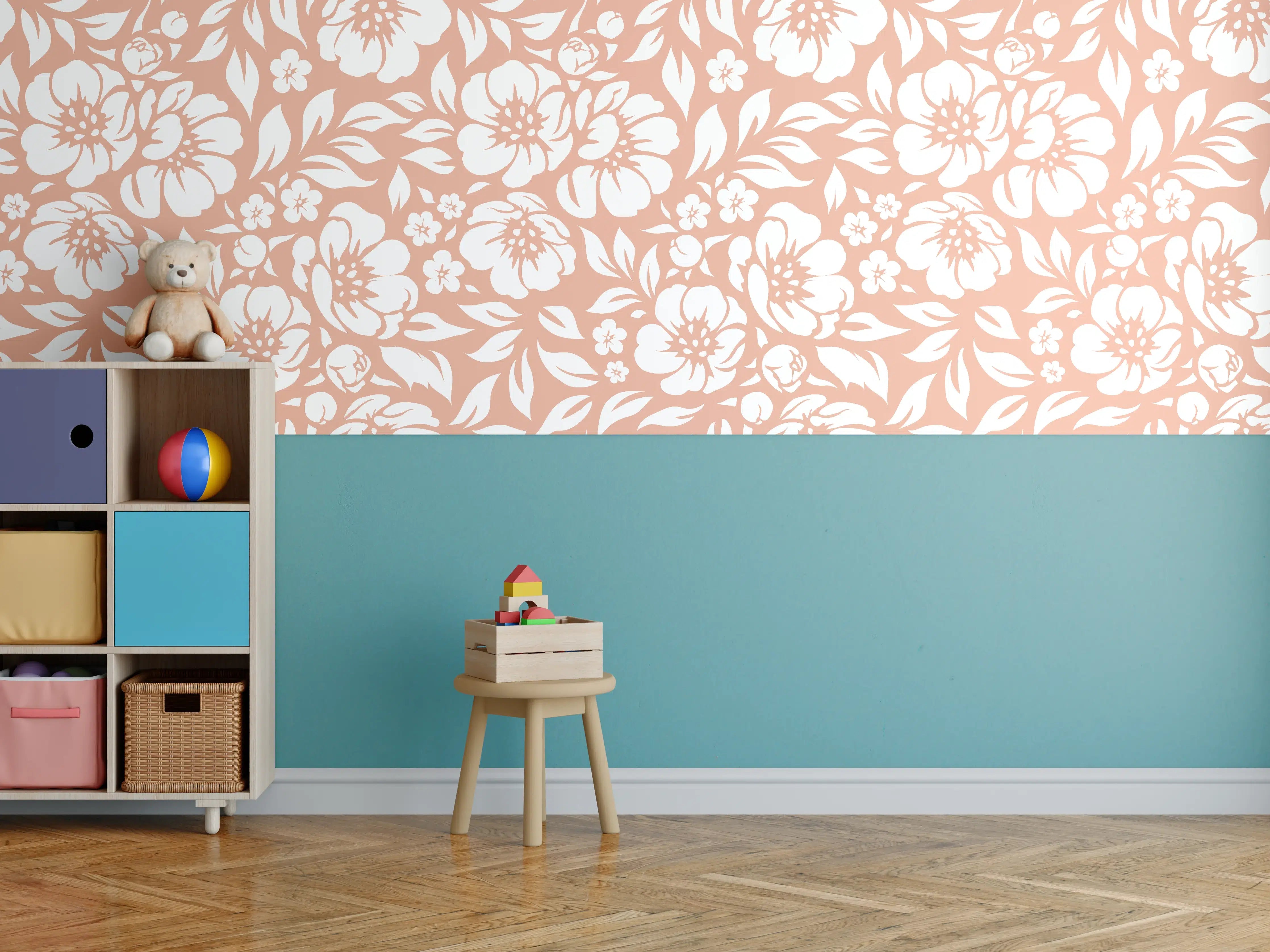 Kinderzimmer Wandgestaltung - Florales Salmone-Muster
