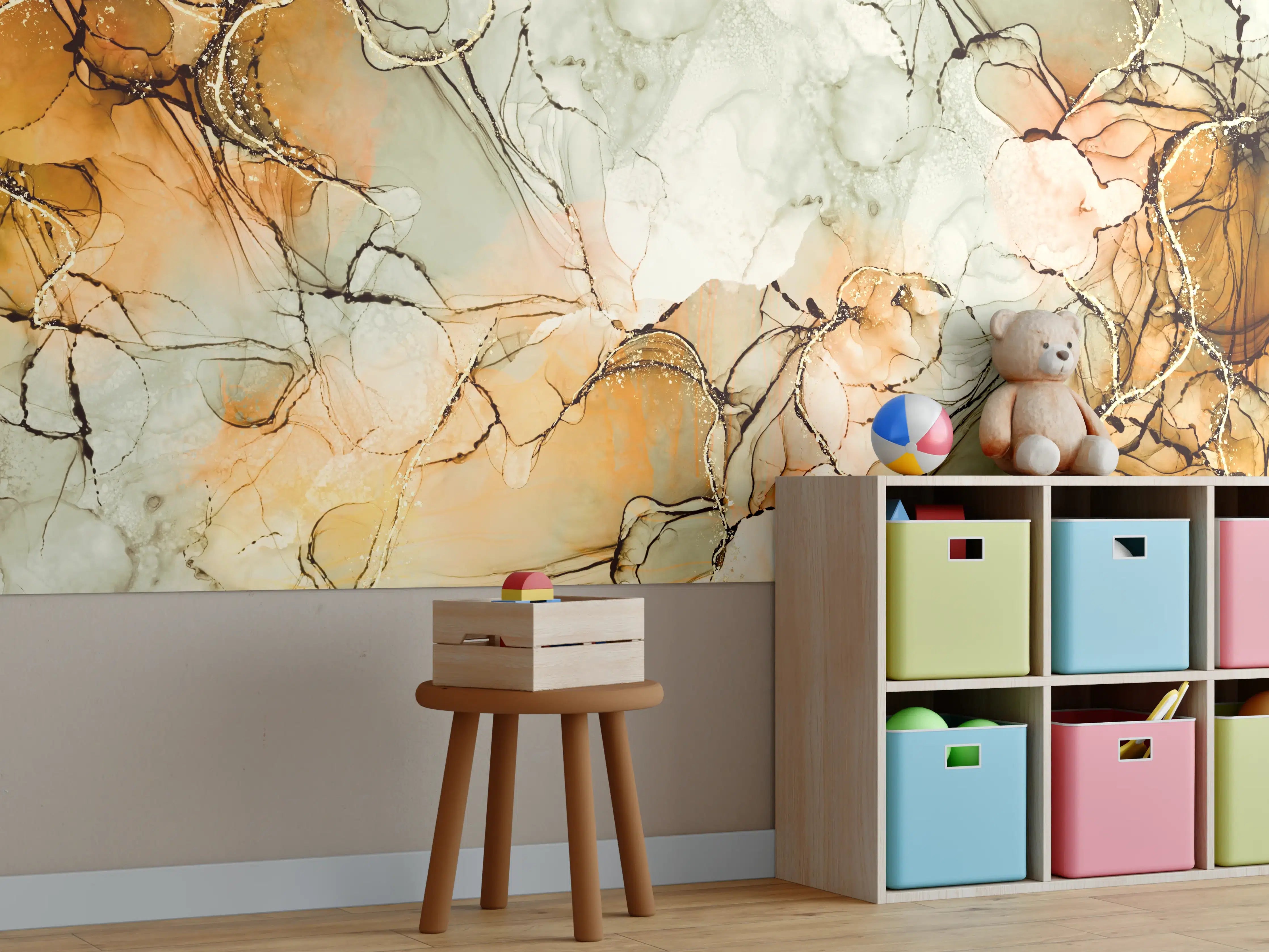 Kinderzimmer Wandgestaltung - Flüssige Tinte mit Goldelementen