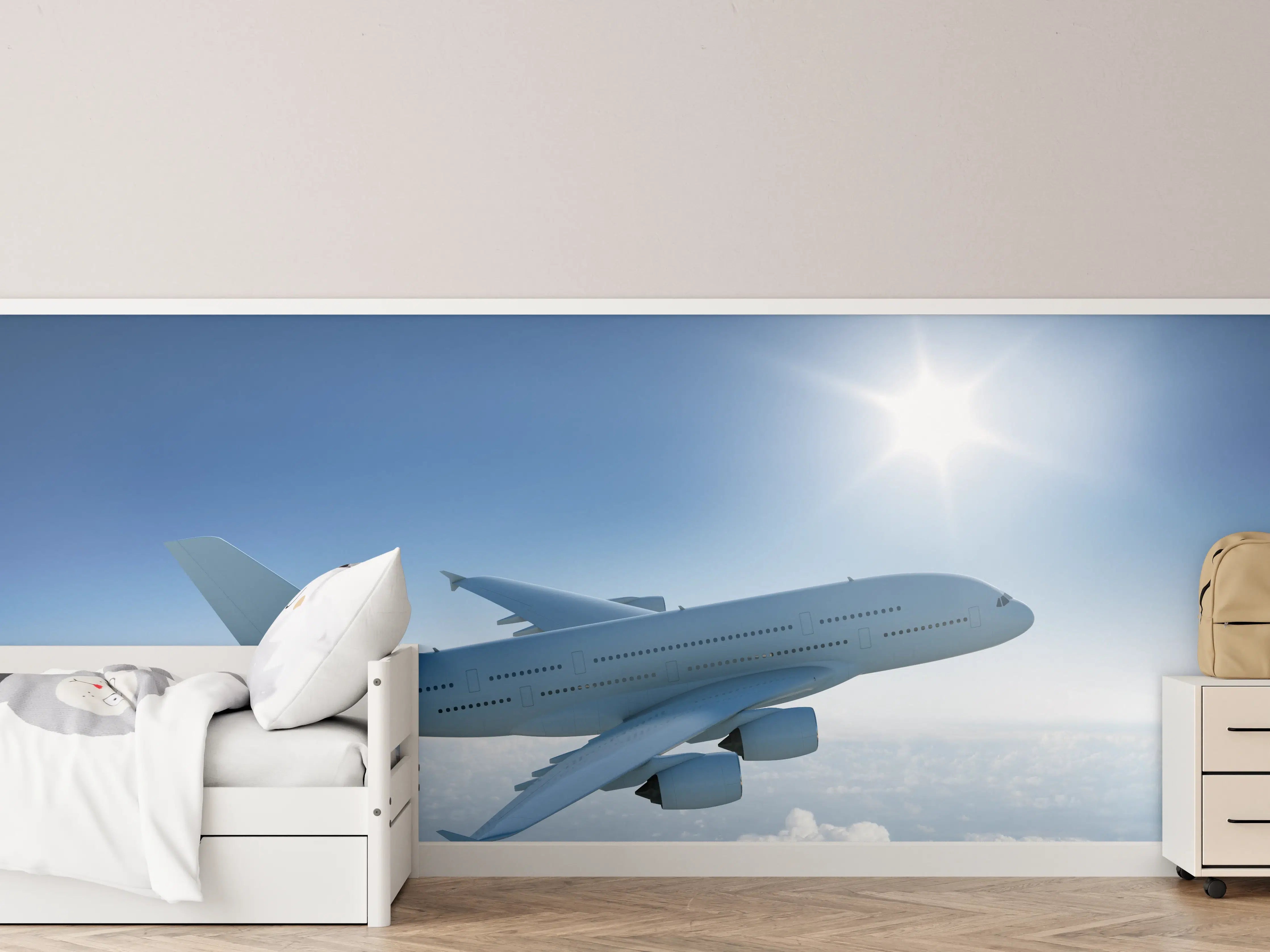 Kinderzimmer Wandgestaltung - Flugzeug über weißen Wolken