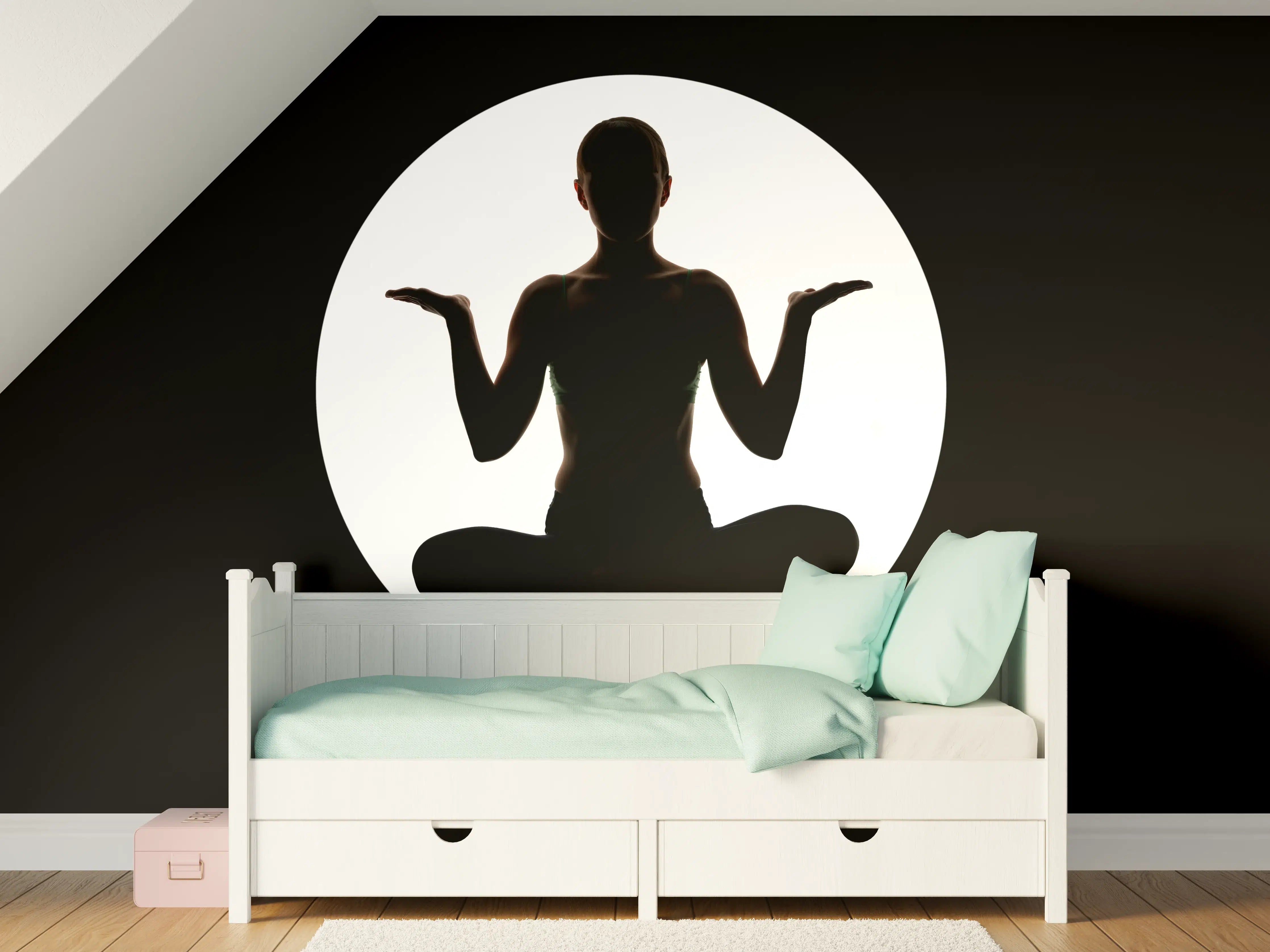 Kinderzimmer Wandgestaltung - Frau Silhouette sitzt in Yoga-Pose