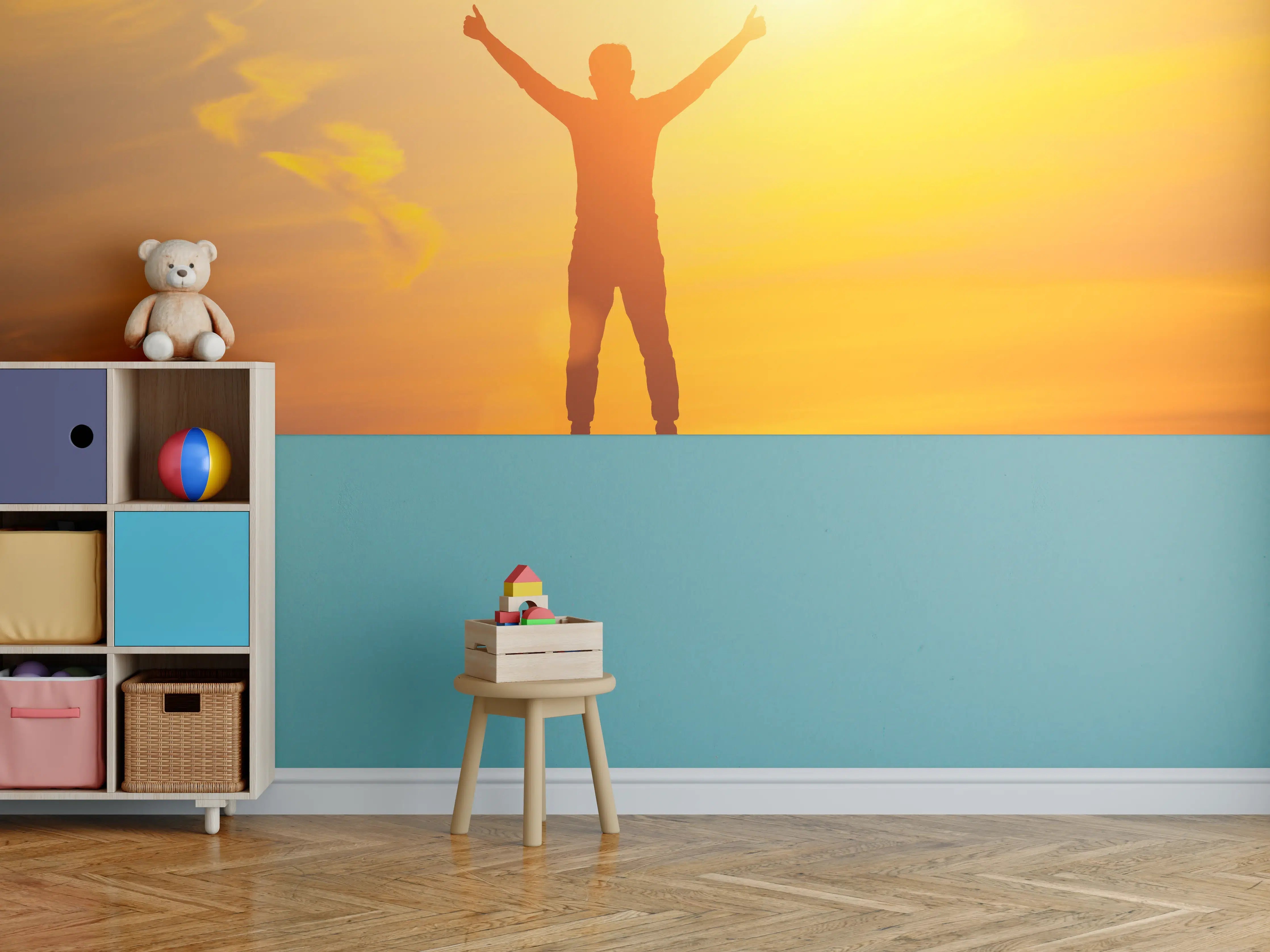 Kinderzimmer Wandgestaltung - Freier Mann im goldenen Licht der Sonne