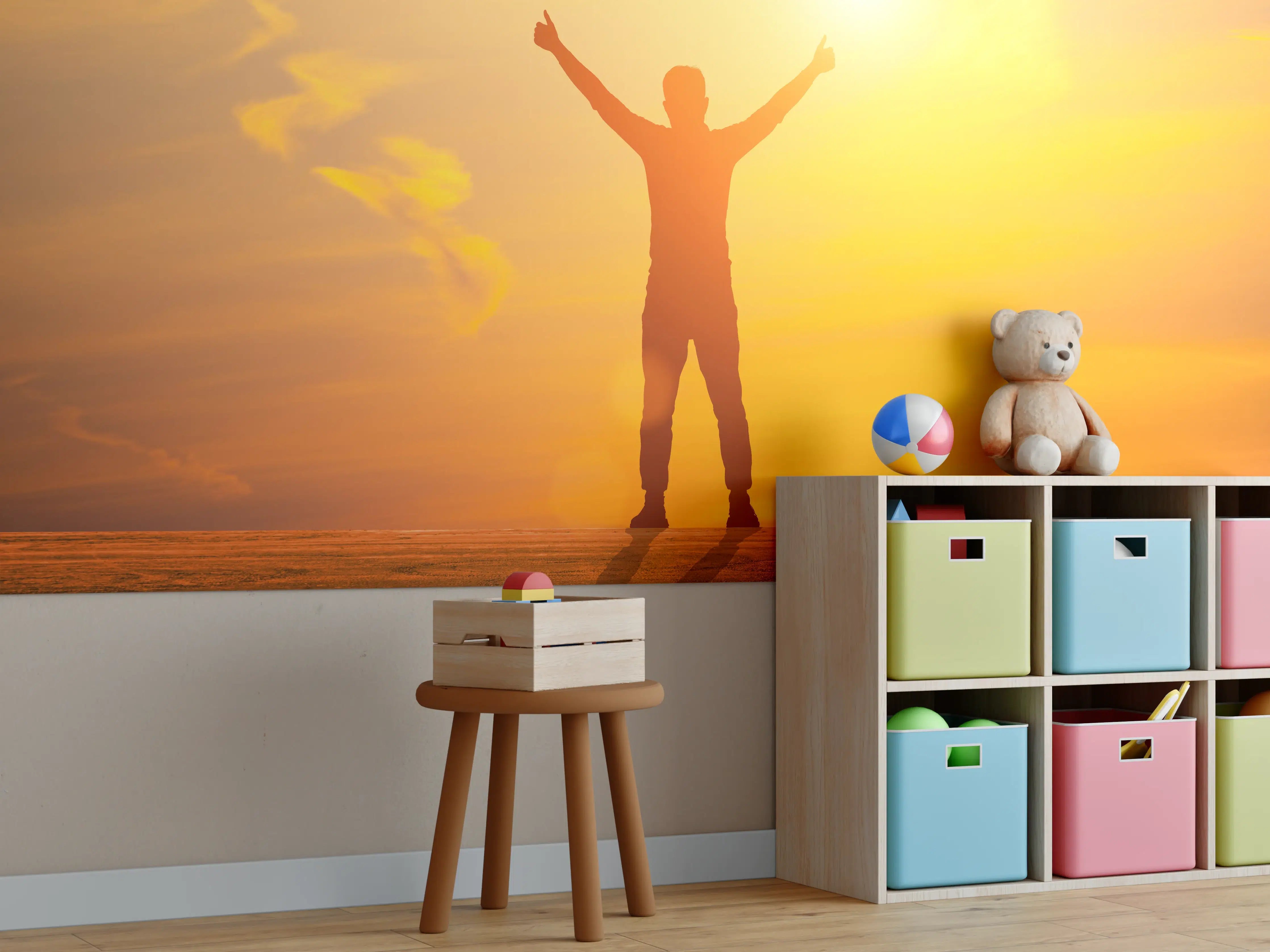Kinderzimmer Wandgestaltung - Freier Mann im goldenen Licht der Sonne