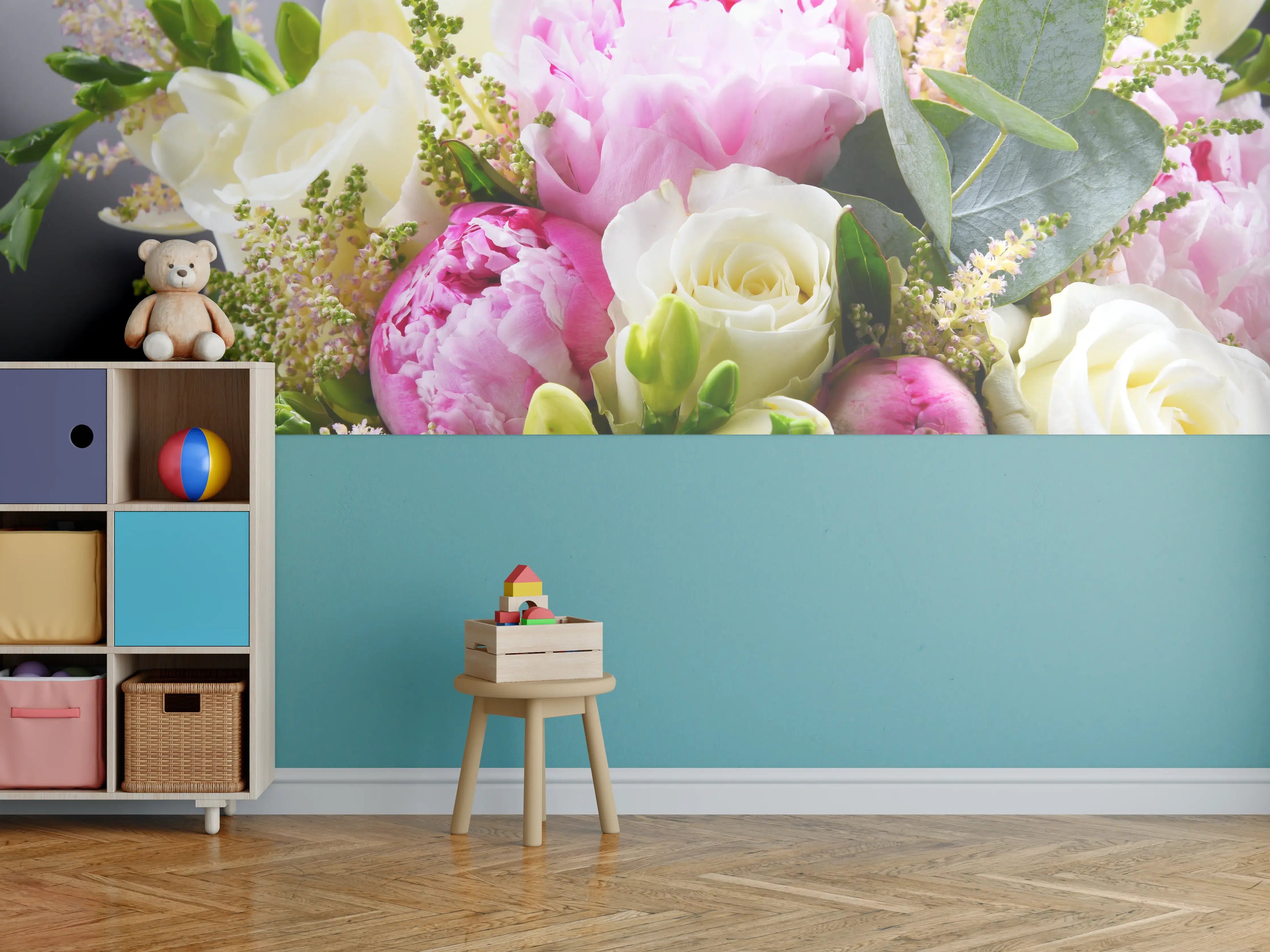 Kinderzimmer Wandgestaltung - Frische Blumenstrauß in Pastellfarben