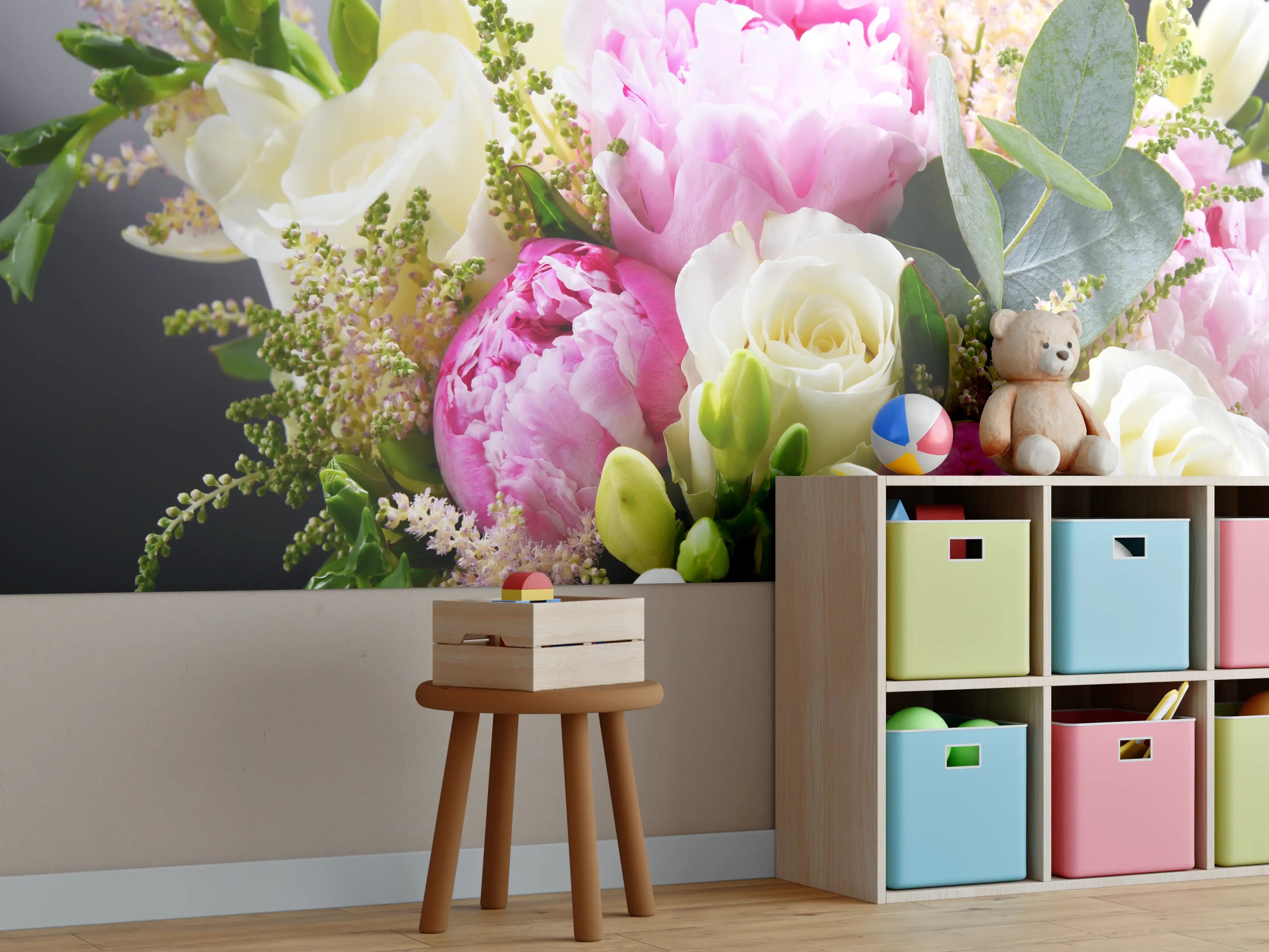Kinderzimmer Wandgestaltung - Frische Blumenstrauß in Pastellfarben