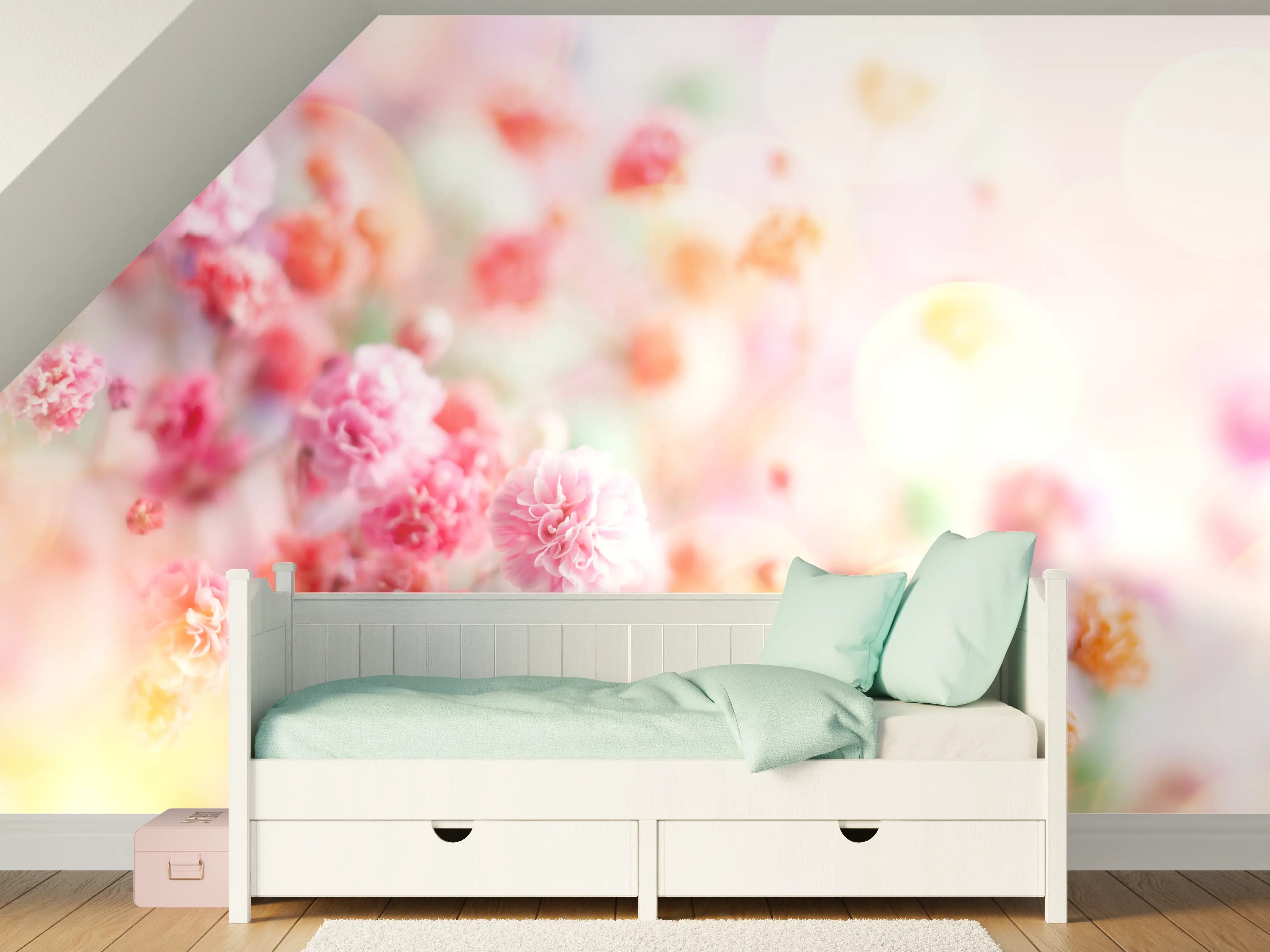 Kinderzimmer Wandgestaltung - Frische rosa Frühlingsblumen