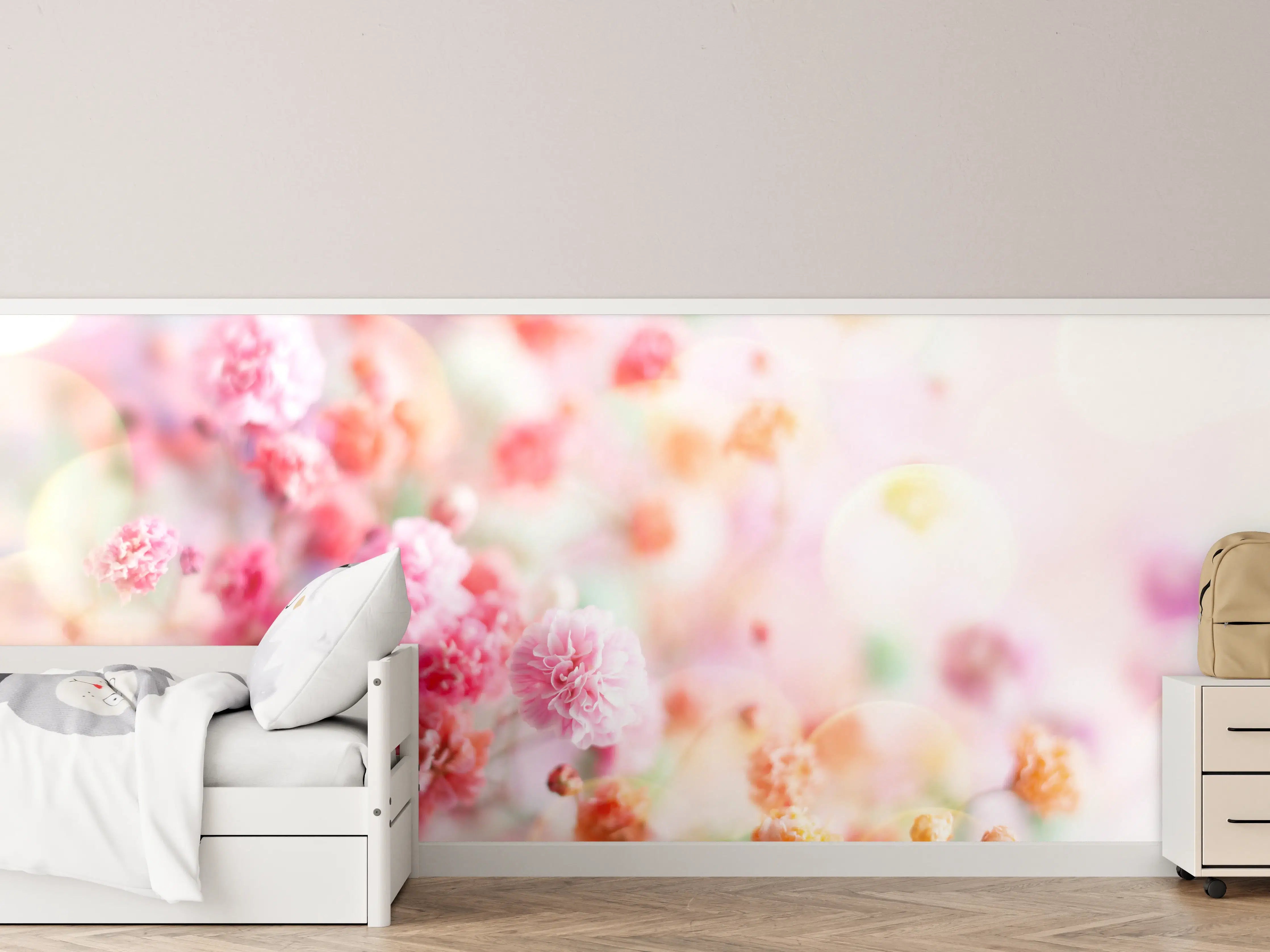 Kinderzimmer Wandgestaltung - Frische rosa Frühlingsblumen