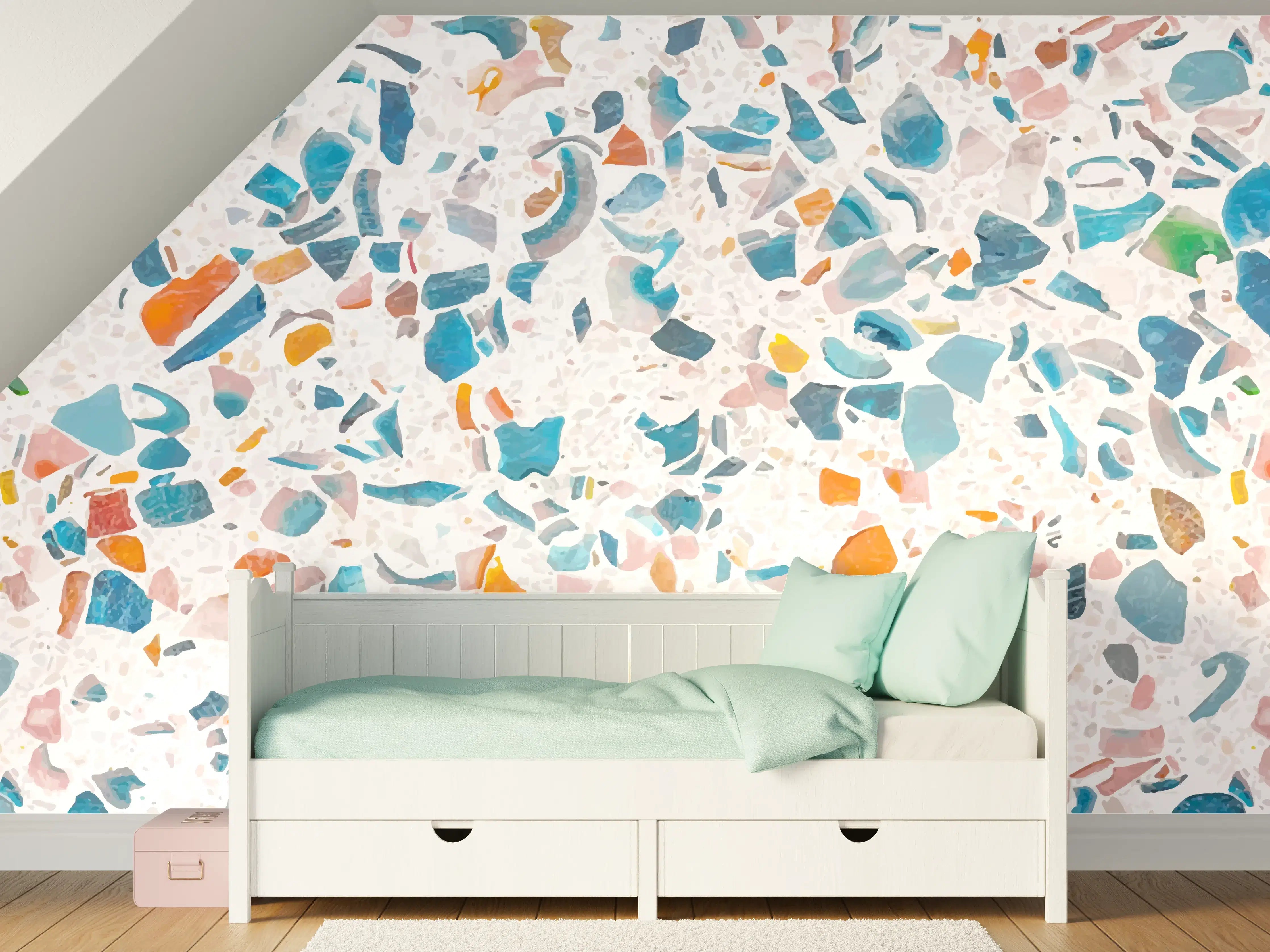 Kinderzimmer Wandgestaltung - Frisches Terrazzo-Design Bunt