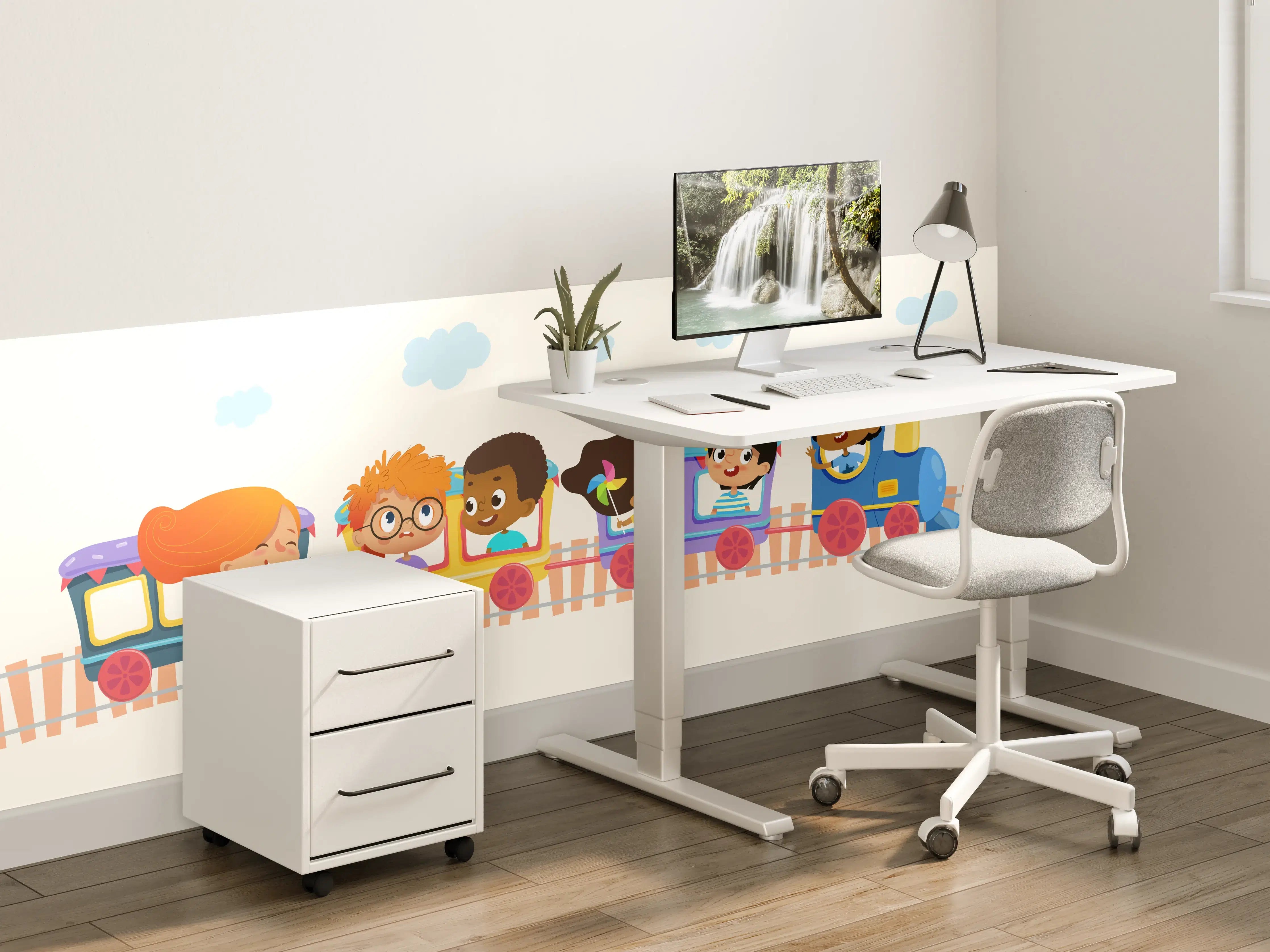 Kinderzimmer Wandgestaltung - Fröhliche Kinderfahrt mit buntem Kinderzug