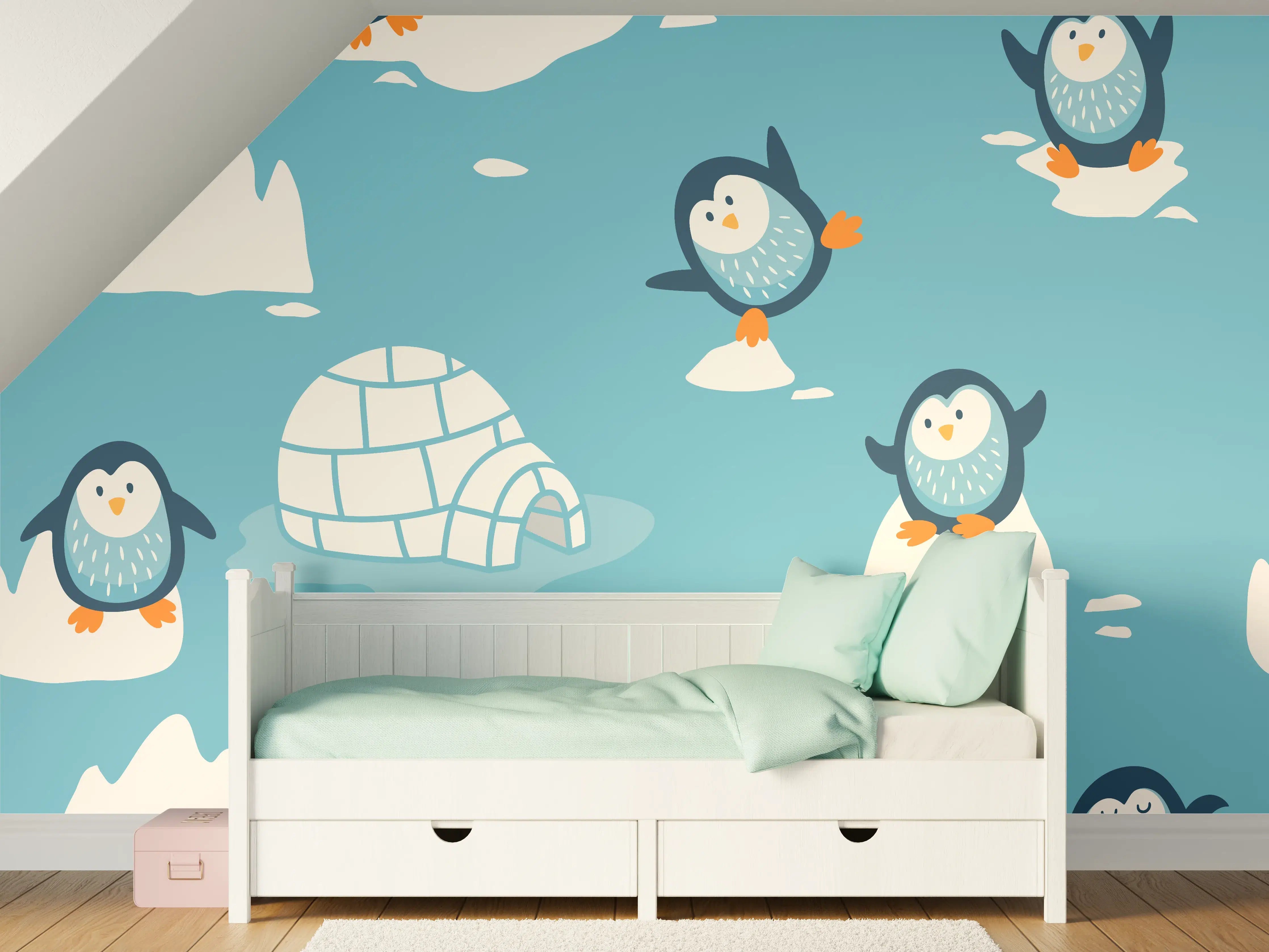 Kinderzimmer Wandgestaltung - Fröhliche Pinguin-Muster Illustration
