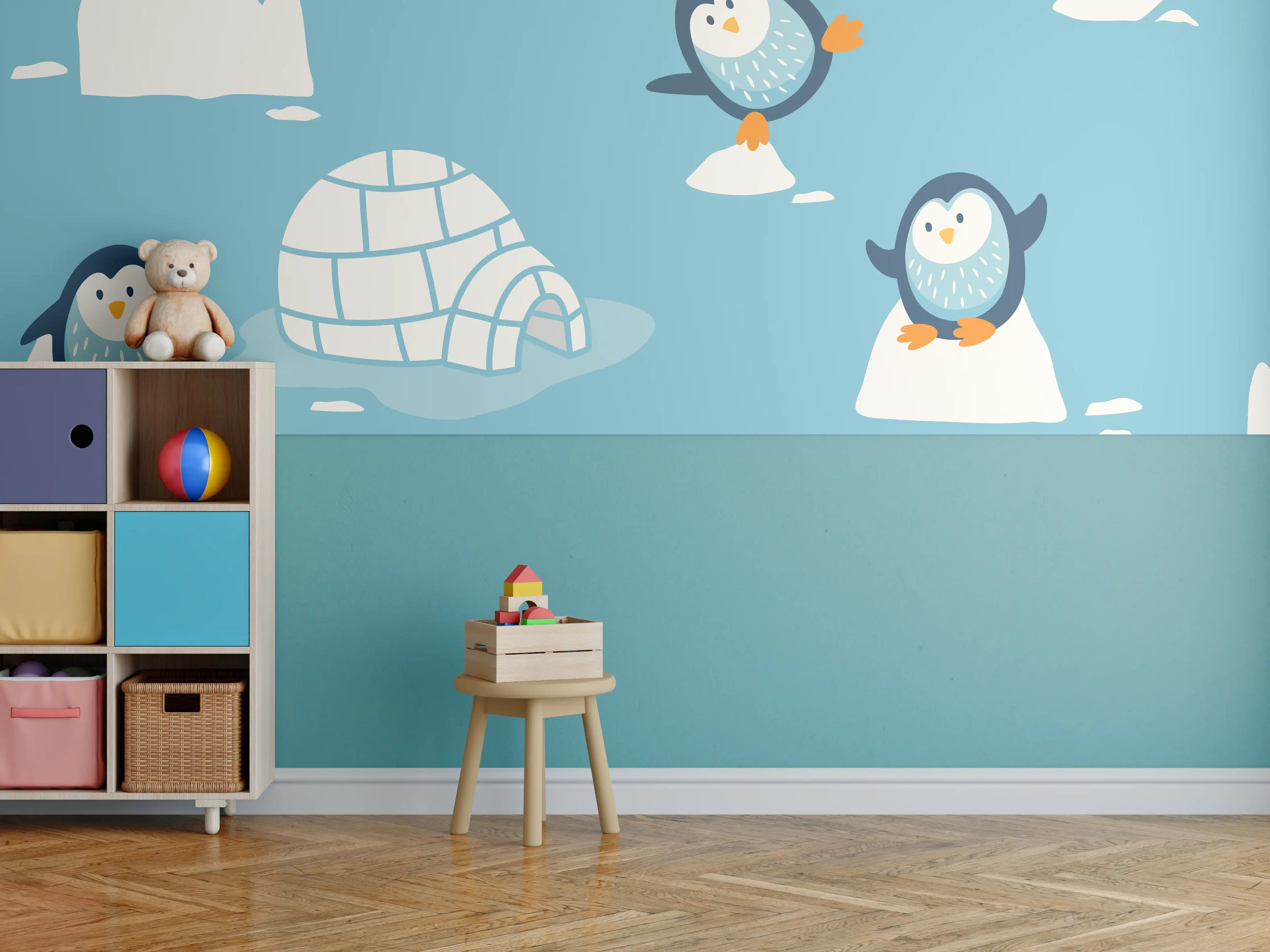 Kinderzimmer Wandgestaltung - Fröhliche Pinguin-Musterung