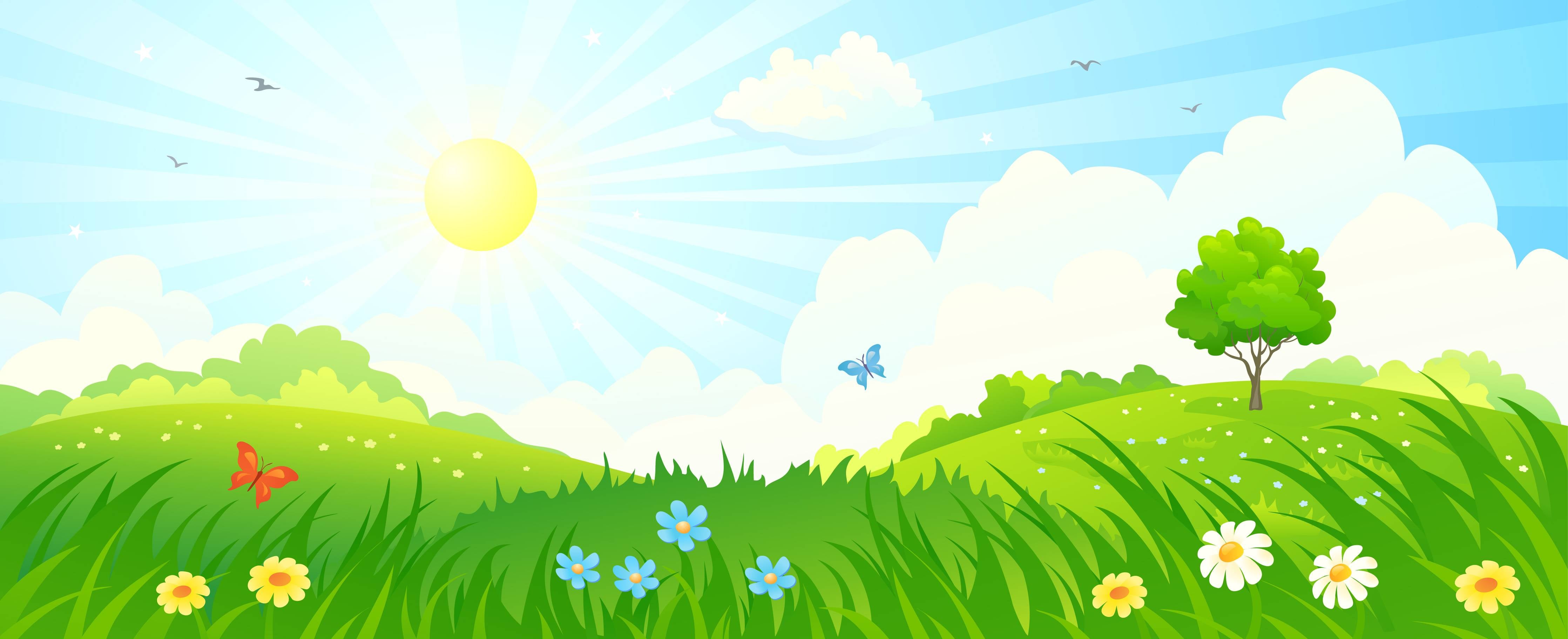 Kinderzimmer Wandgestaltung-Fröhlicher Sonnentag mit Blumen und Schmetterlingen