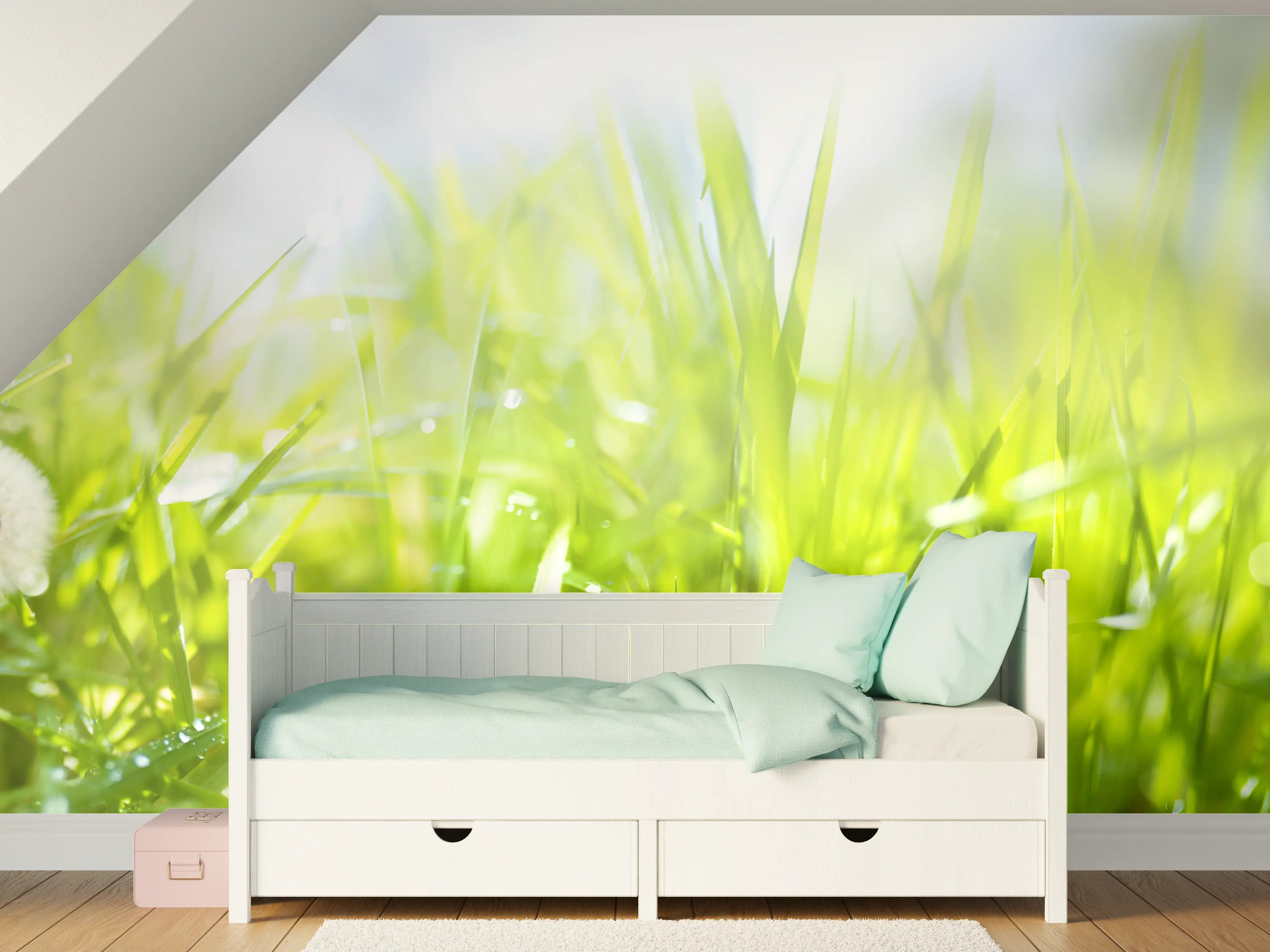 Kinderzimmer Wandgestaltung - Frühling in der Wiese mit Pusteblumen