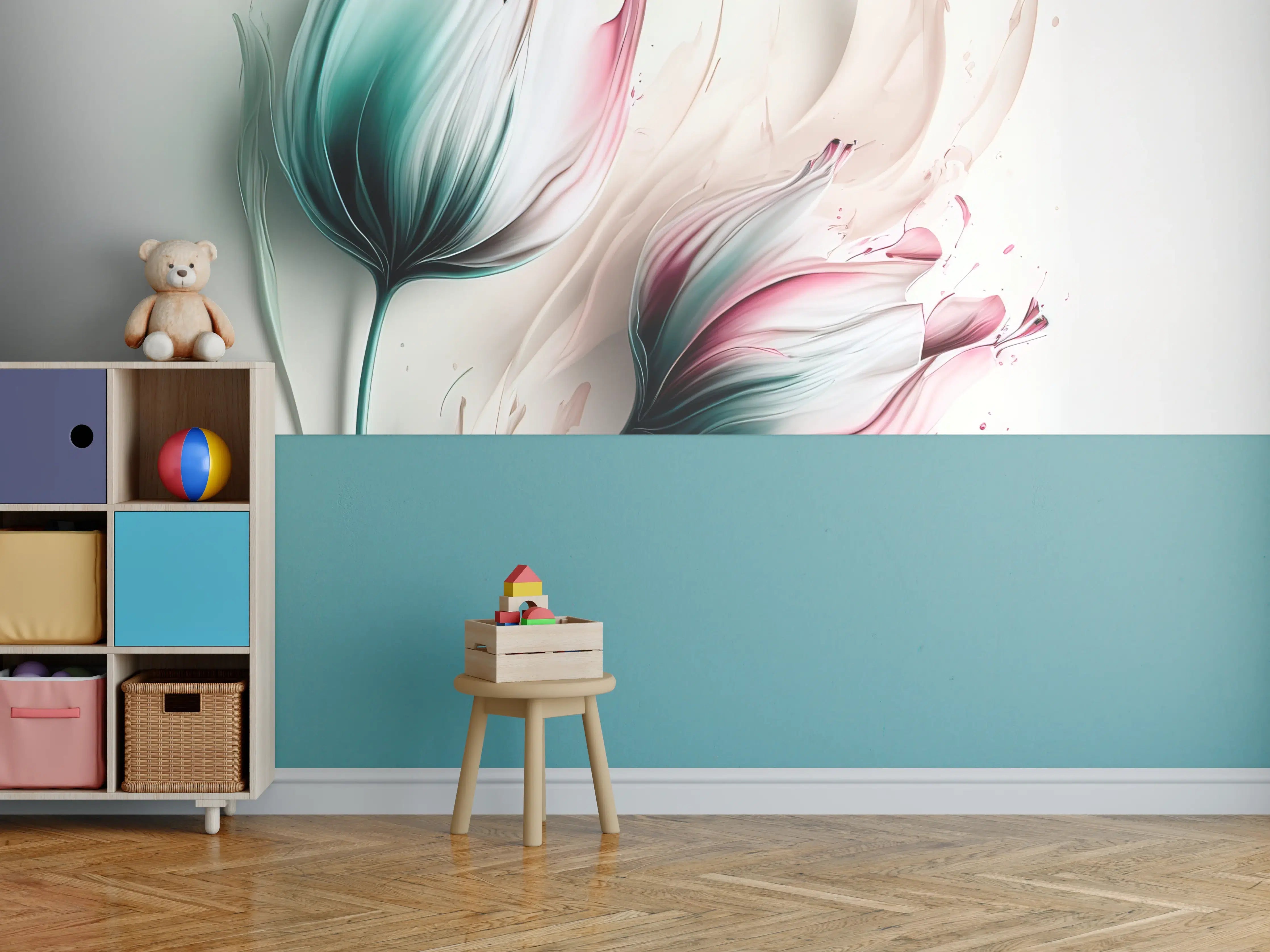 Kinderzimmer Wandgestaltung - Frühlings-Tulpen in Fluid Art