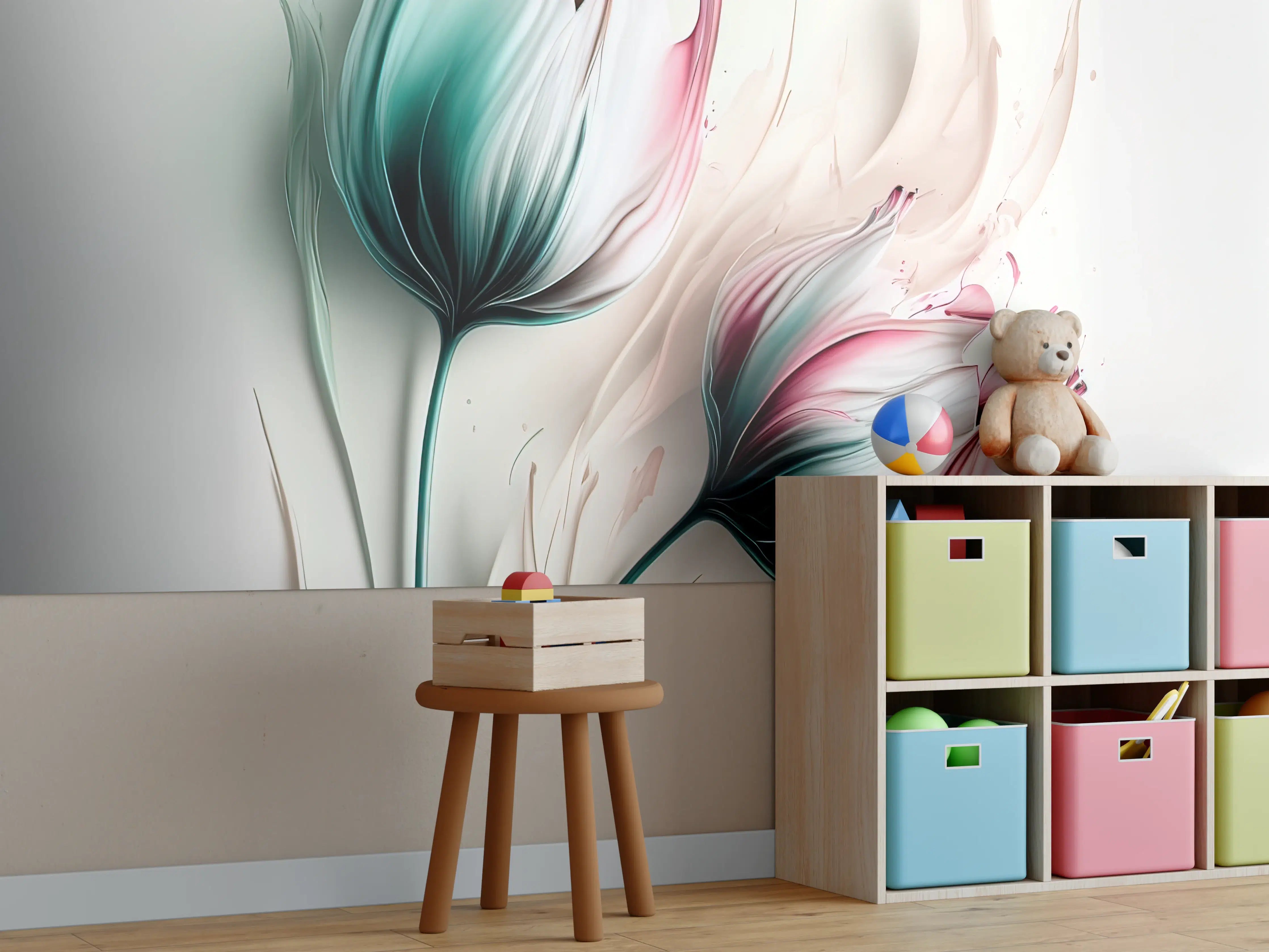 Kinderzimmer Wandgestaltung - Frühlings-Tulpen in Fluid Art