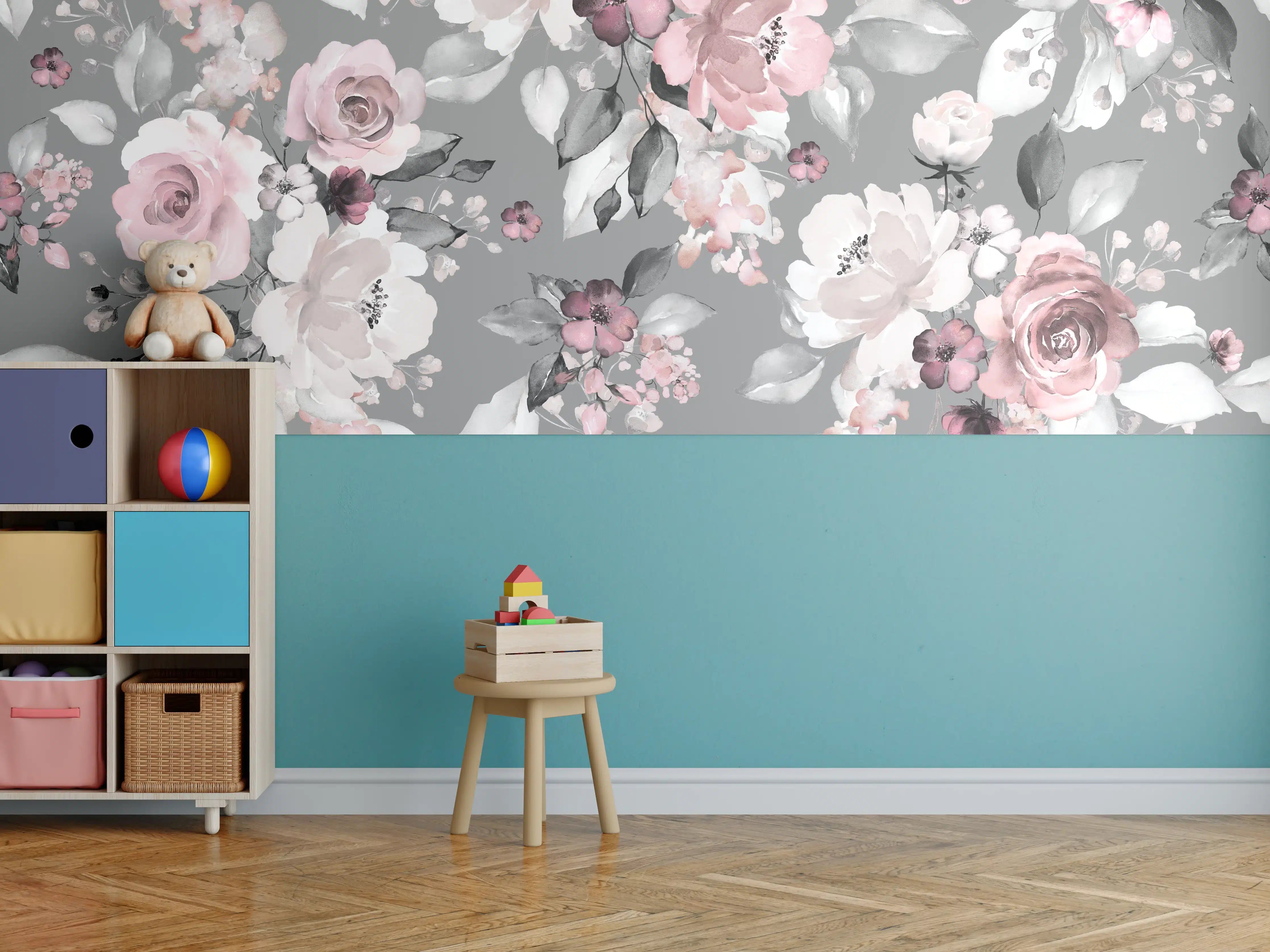 Kinderzimmer Wandgestaltung - Frühlingsblumen im Tapeten-Stil