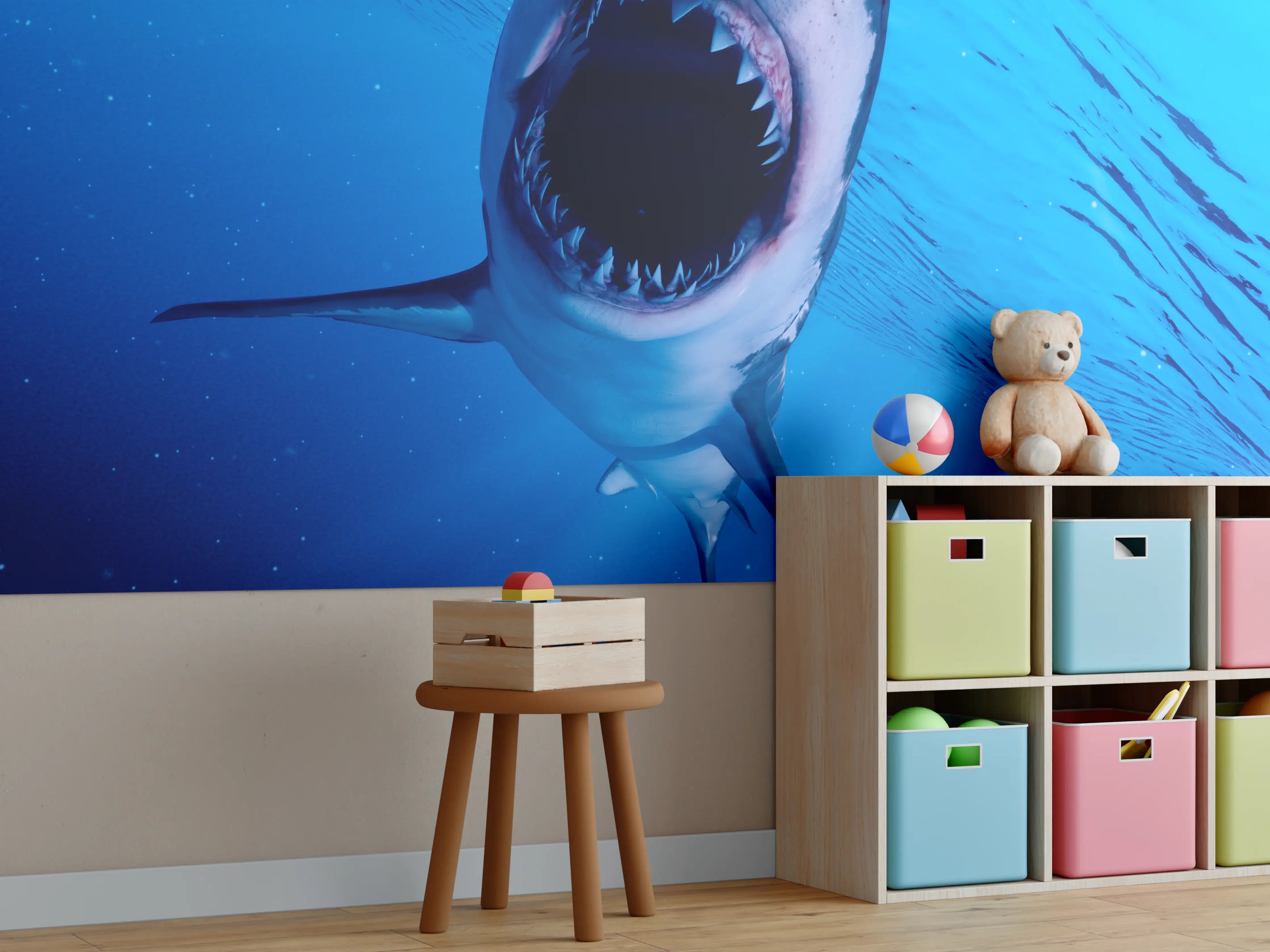 Kinderzimmer Wandgestaltung - Furchterregender großer weißer Hais