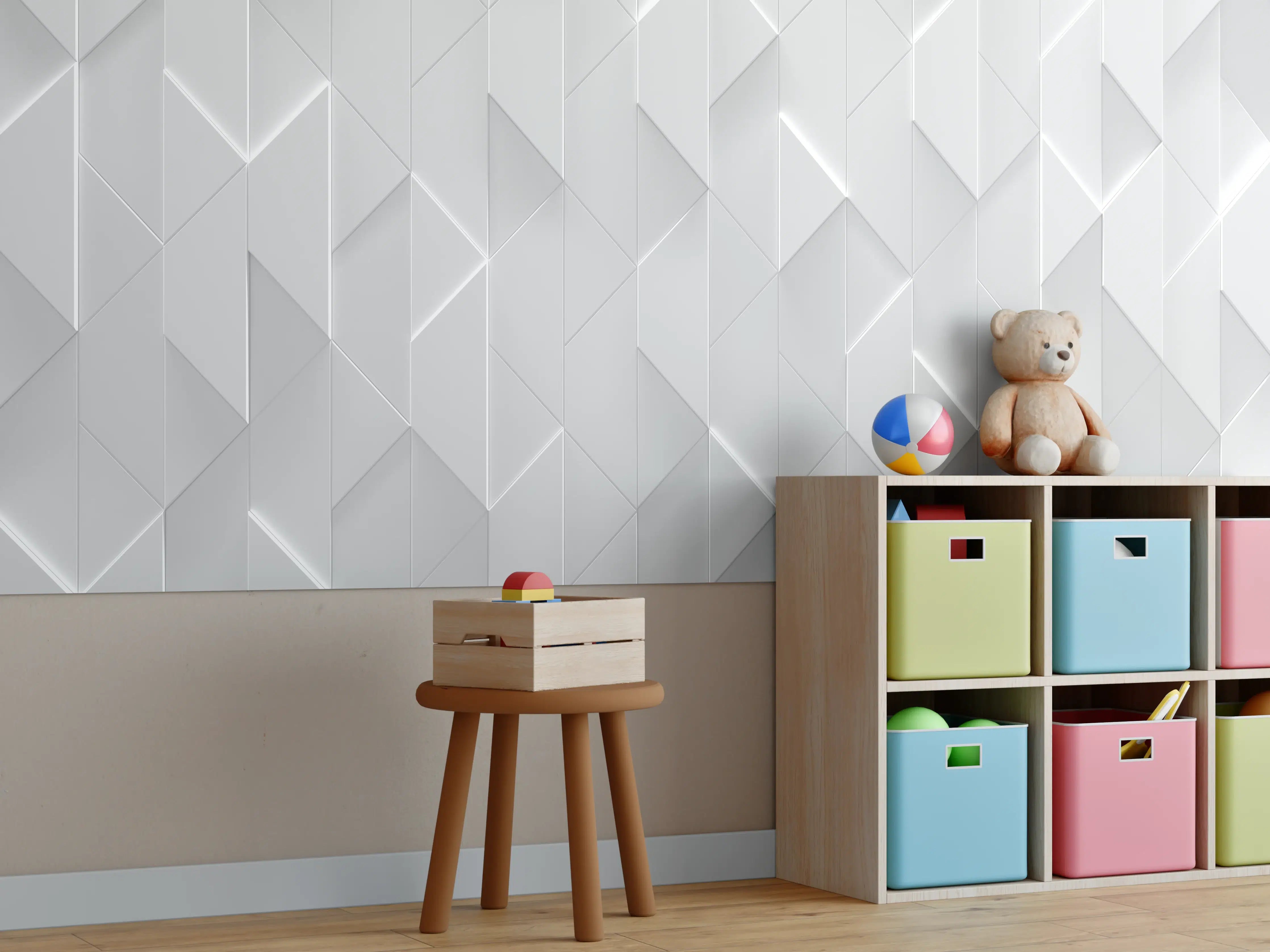 Kinderzimmer Wandgestaltung - Futuristischer Weiß Grau Zigzag
