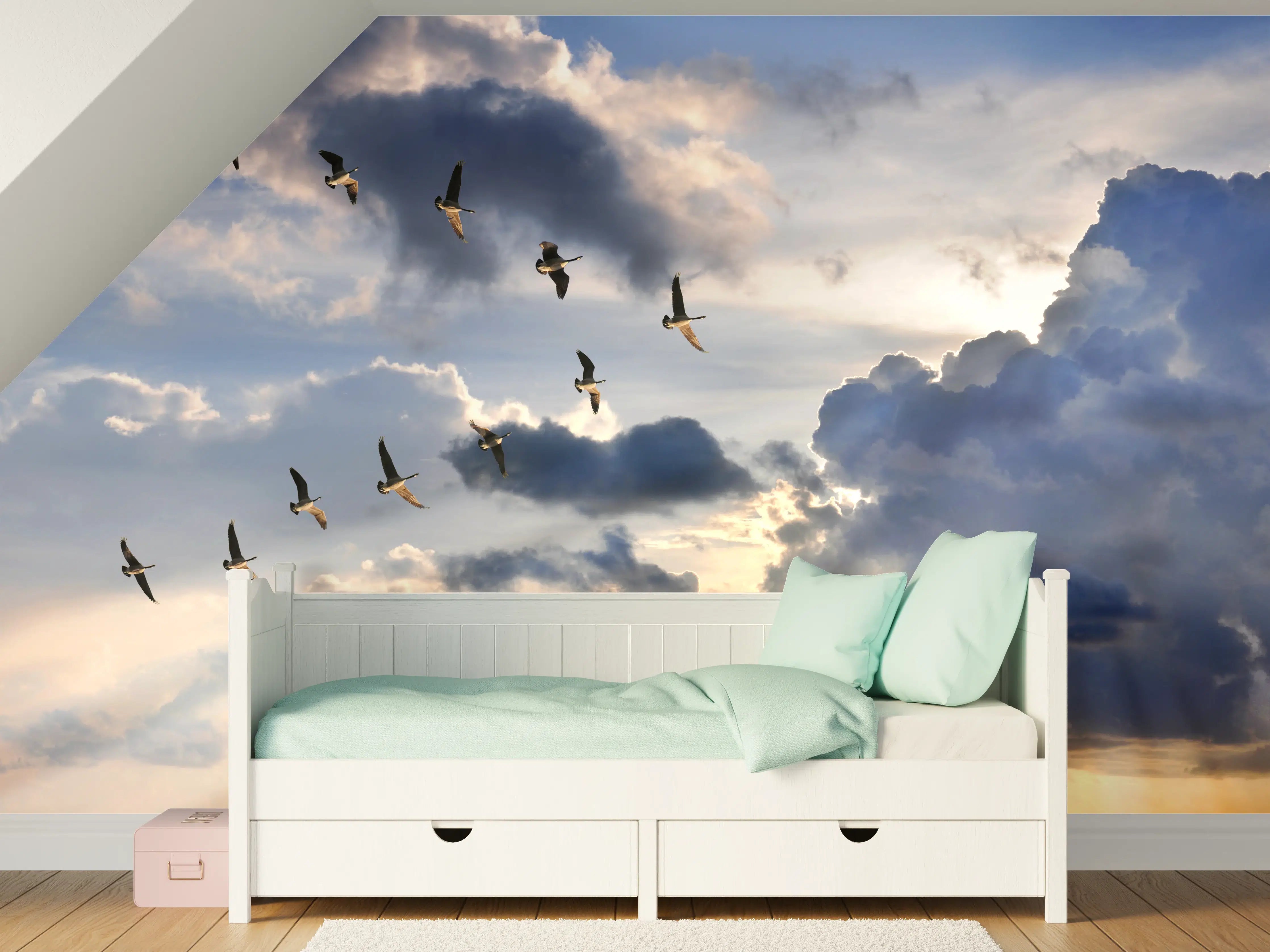 Kinderzimmer Wandgestaltung - Gänse in V-Formation fliegend