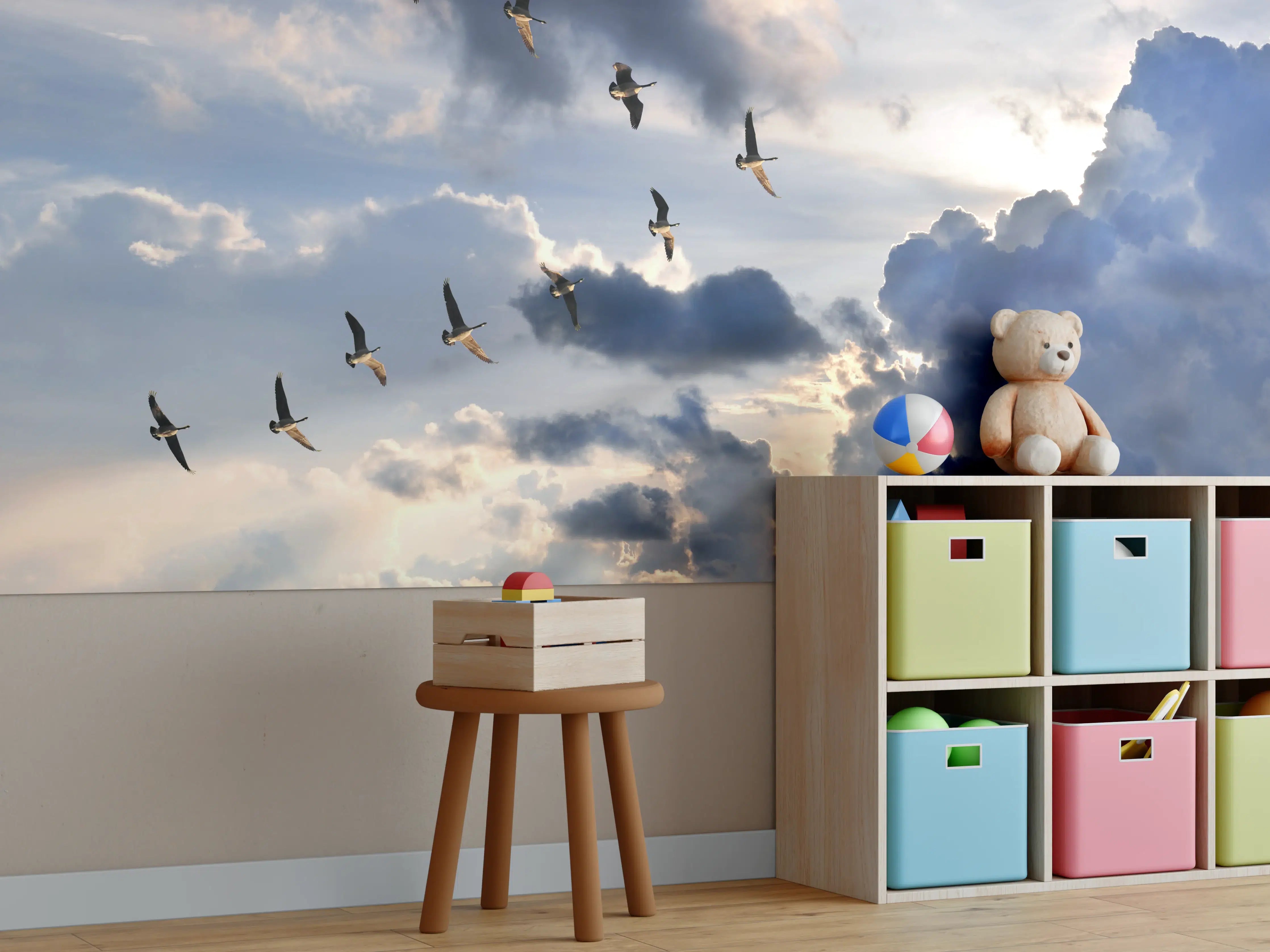 Kinderzimmer Wandgestaltung - Gänse in V-Formation fliegend