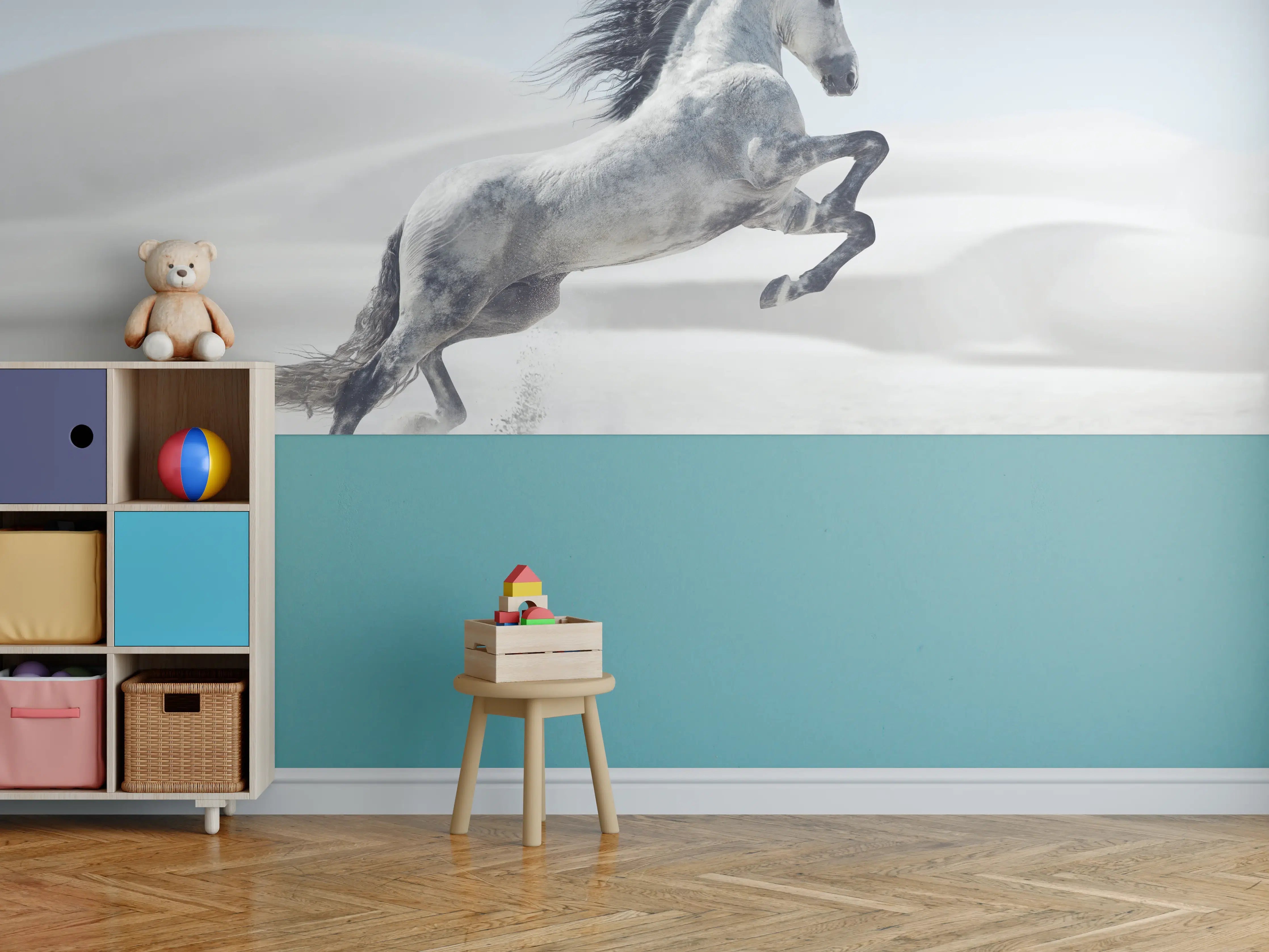 Kinderzimmer Wandgestaltung - Galoppierendes weißes Pferd