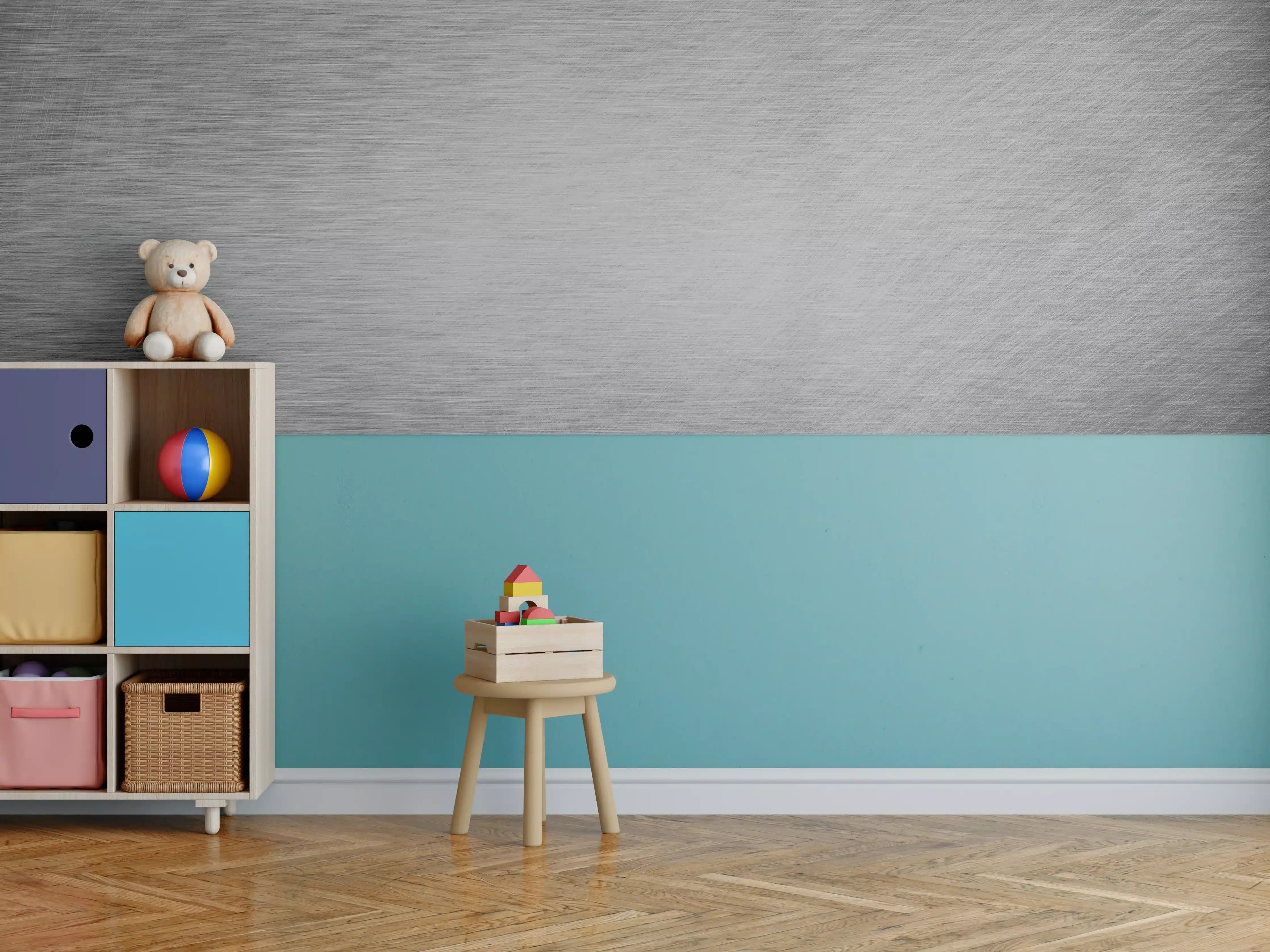 Kinderzimmer Wandgestaltung - Gebürsteter Stahlblech Mix