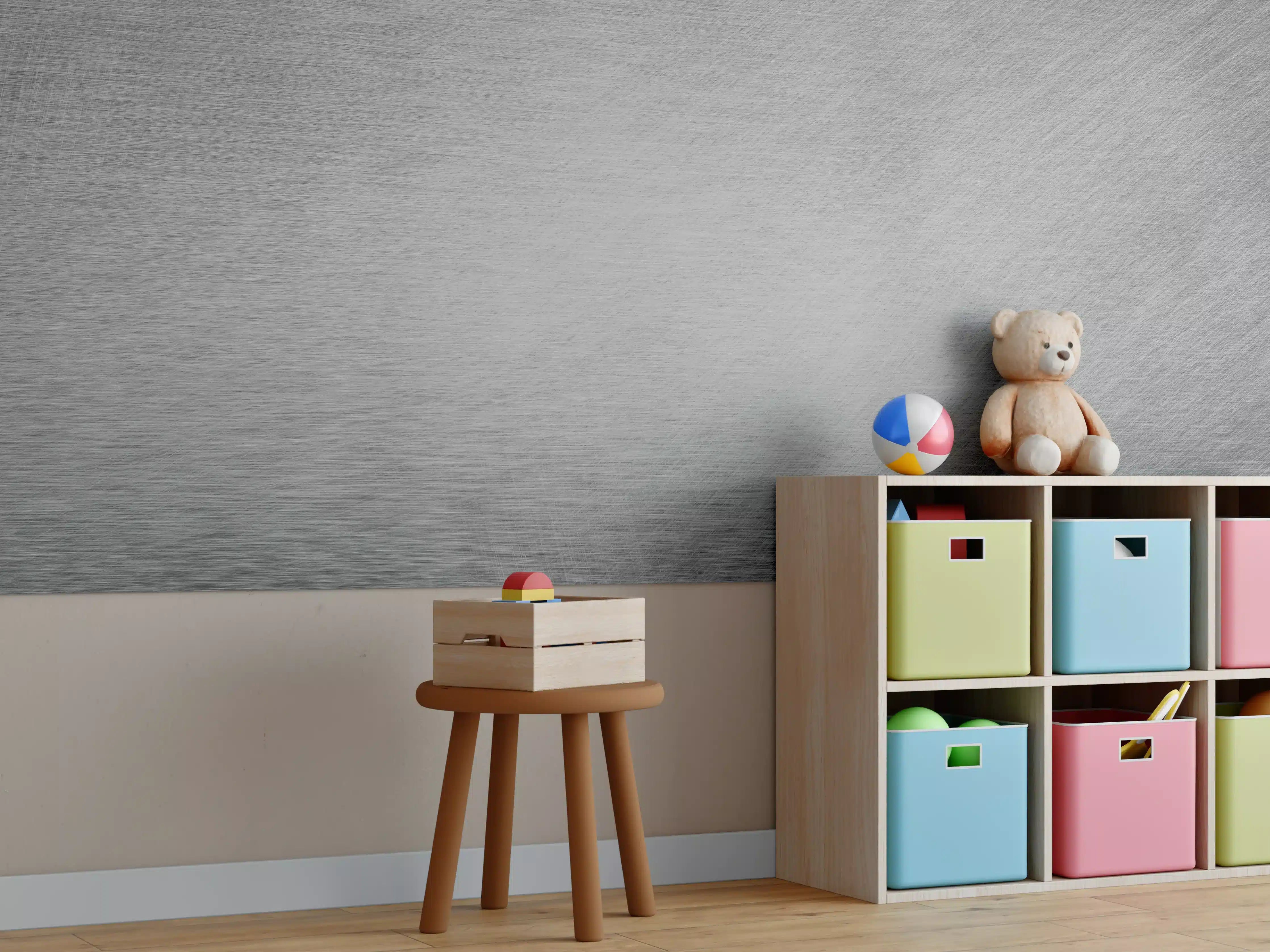 Kinderzimmer Wandgestaltung - Gebürsteter Stahlblech Mix