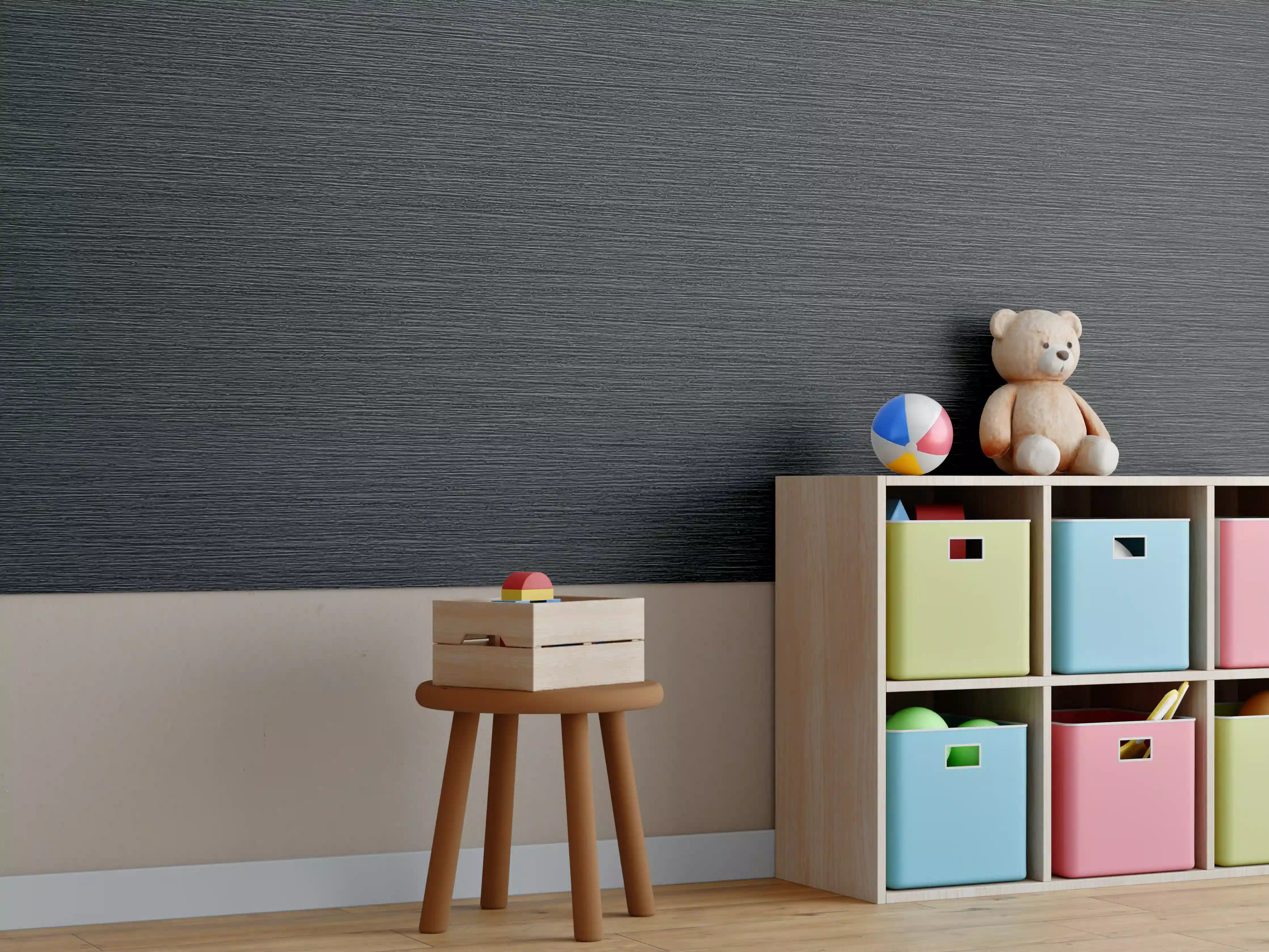 Kinderzimmer Wandgestaltung - Gebürstetes dunkles Metall