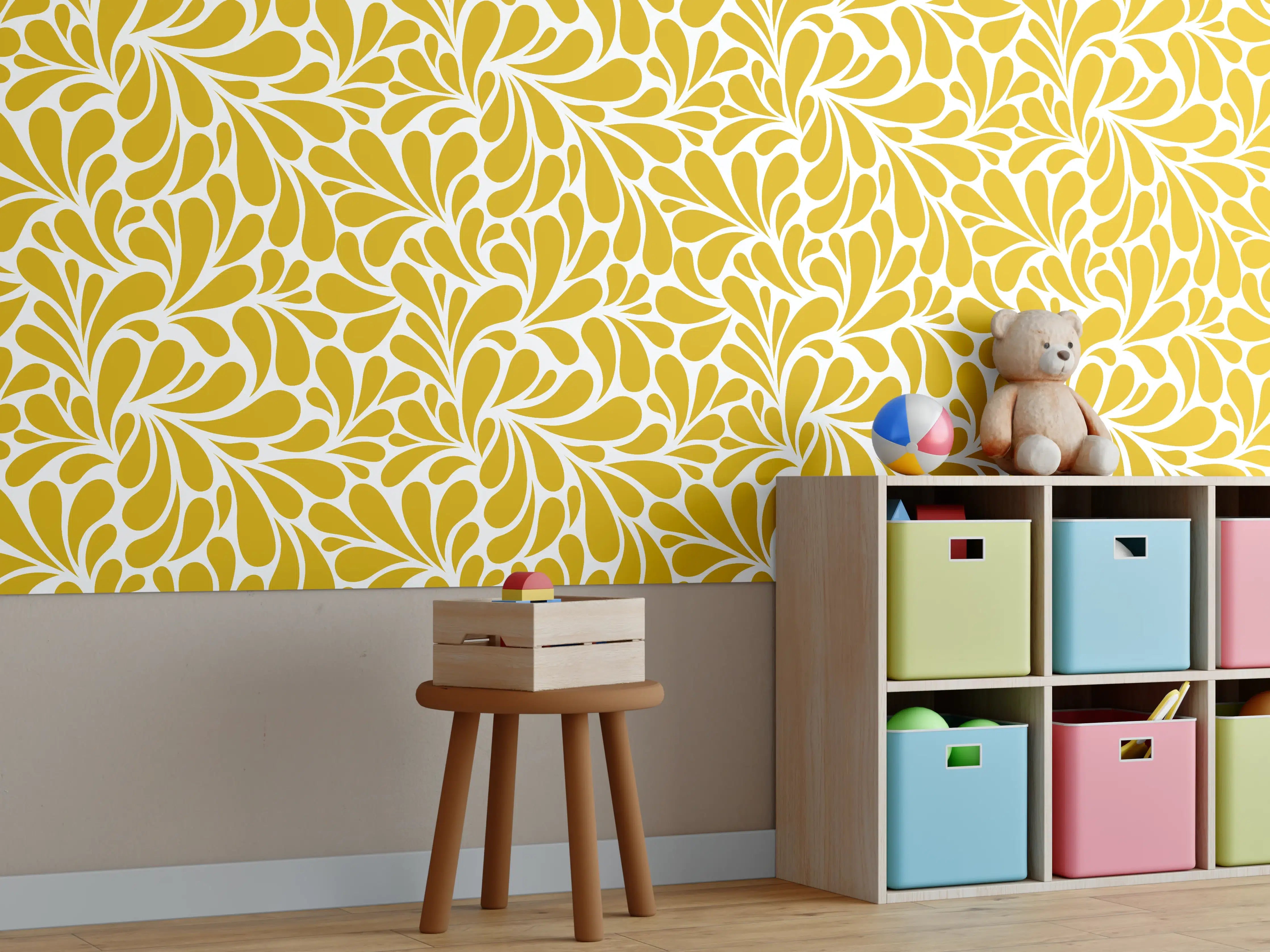 Kinderzimmer Wandgestaltung - Gelb-Weiß-Muster-Design