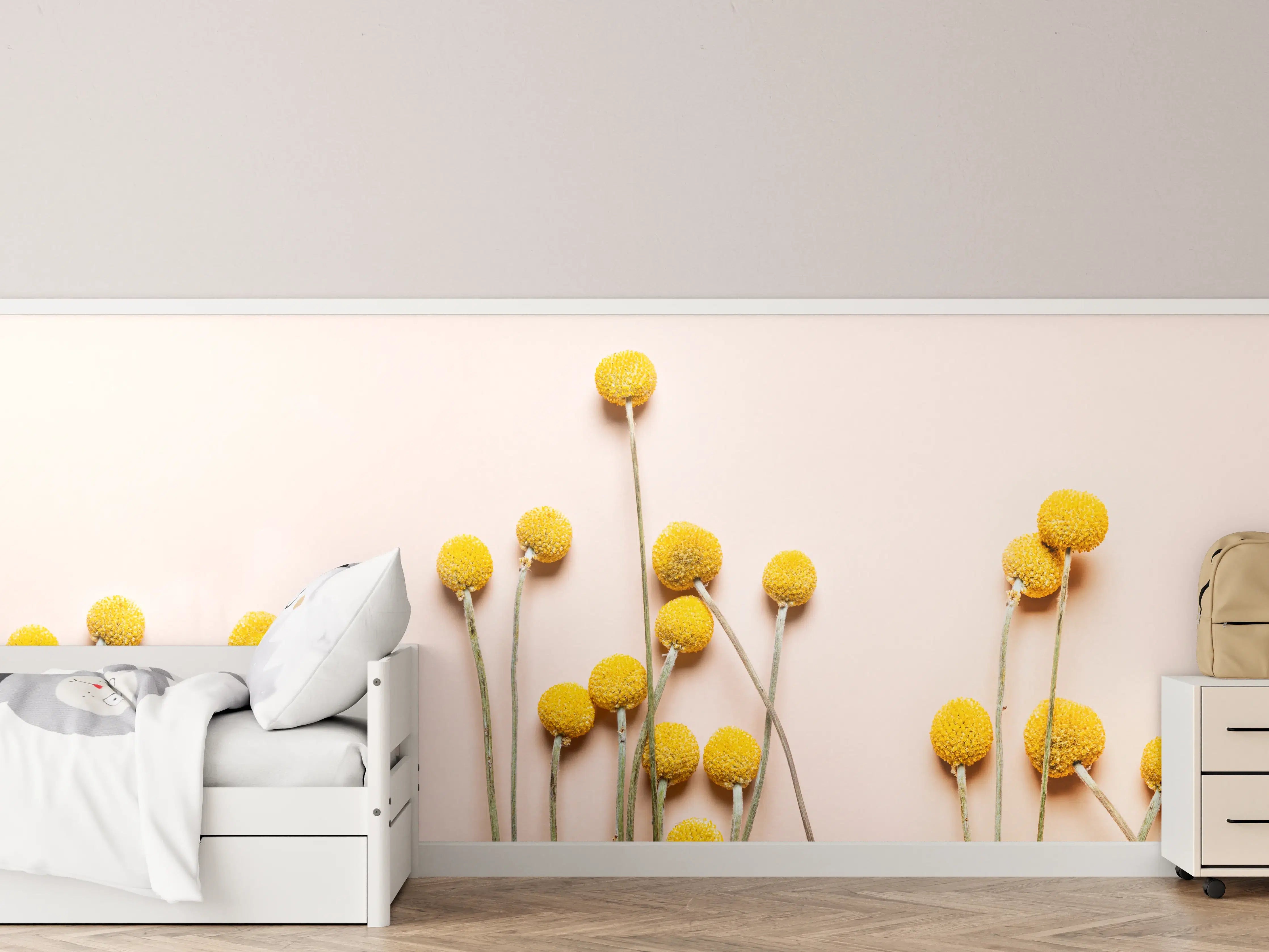 Kinderzimmer Wandgestaltung - Gelbe Blümchen auf neutralem Hintergrund