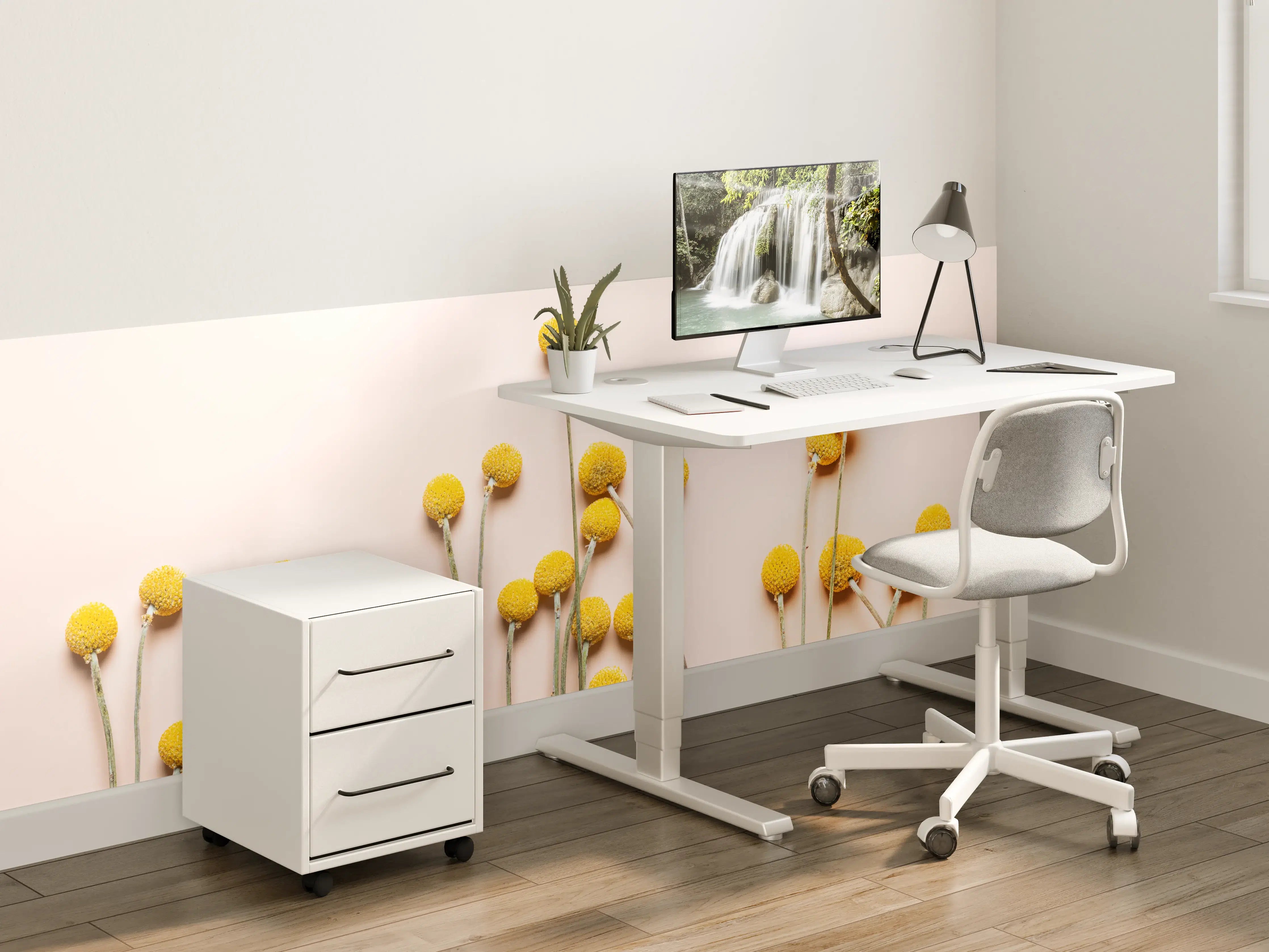 Kinderzimmer Wandgestaltung - Gelbe Blümchen auf neutralem Hintergrund