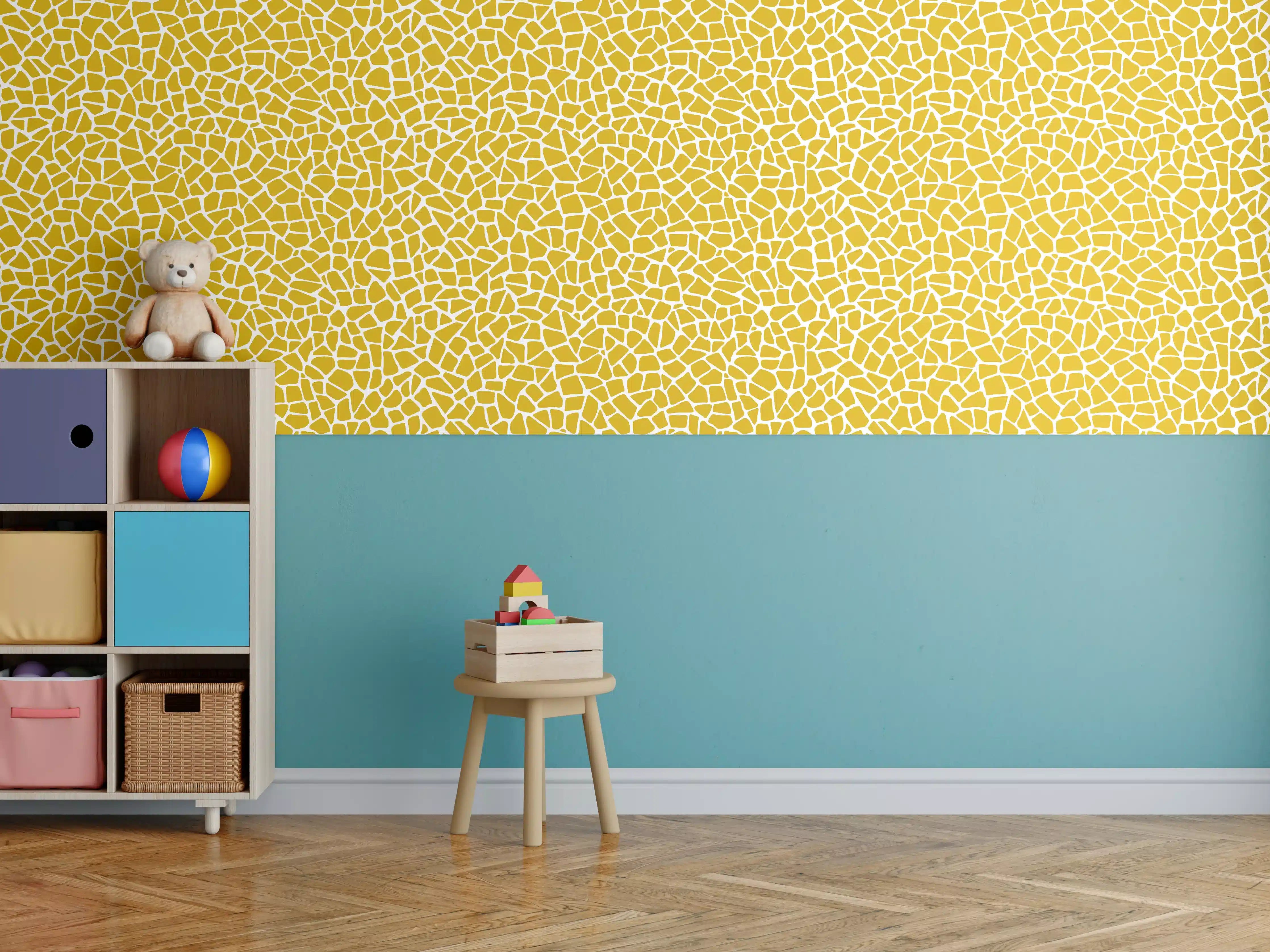 Kinderzimmer Wandgestaltung - Gelbe Fliesenakzentwand