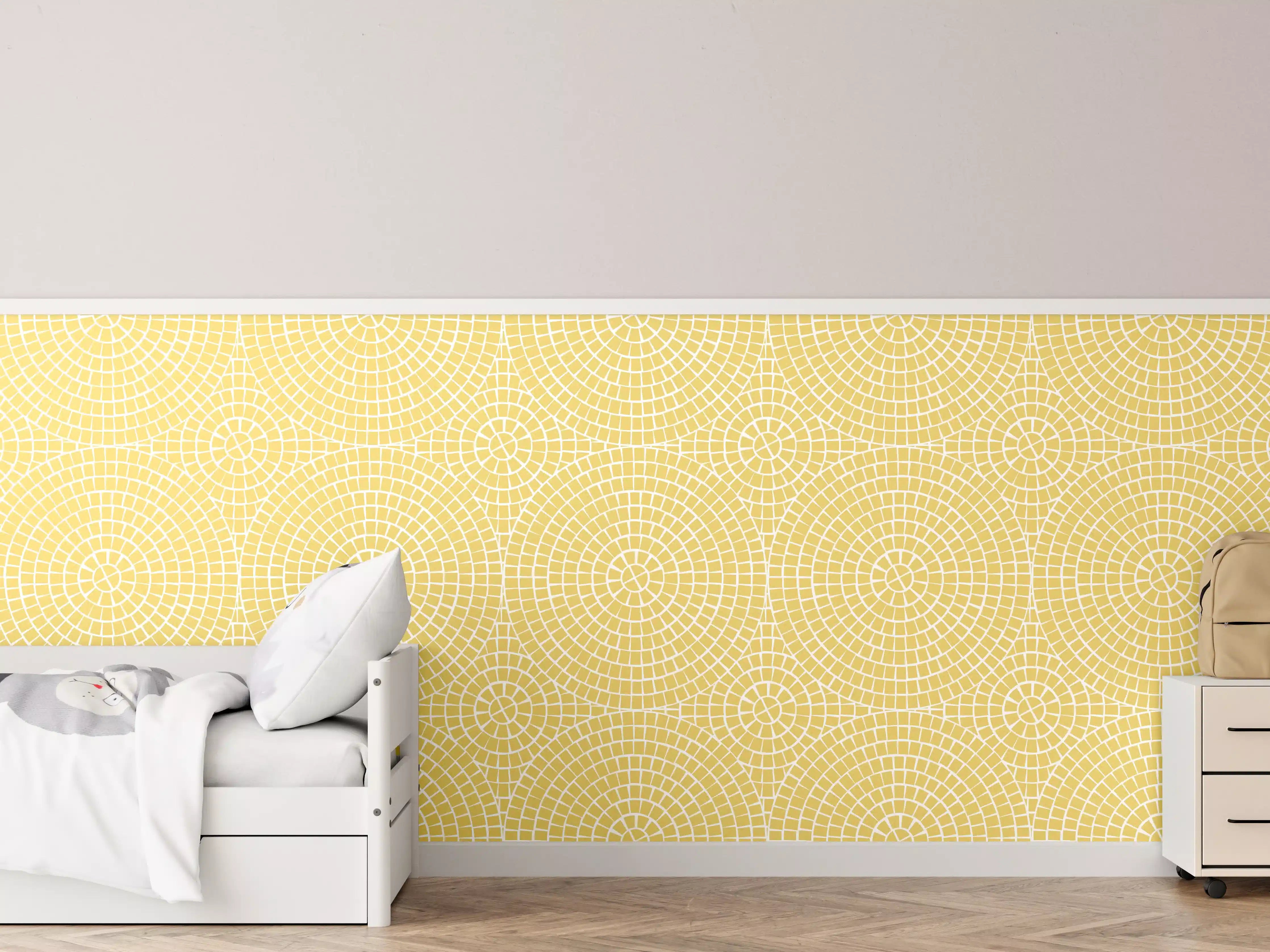 Kinderzimmer Wandgestaltung - Gelbe Mosaikfliese mit weißen und grauen Nuancen