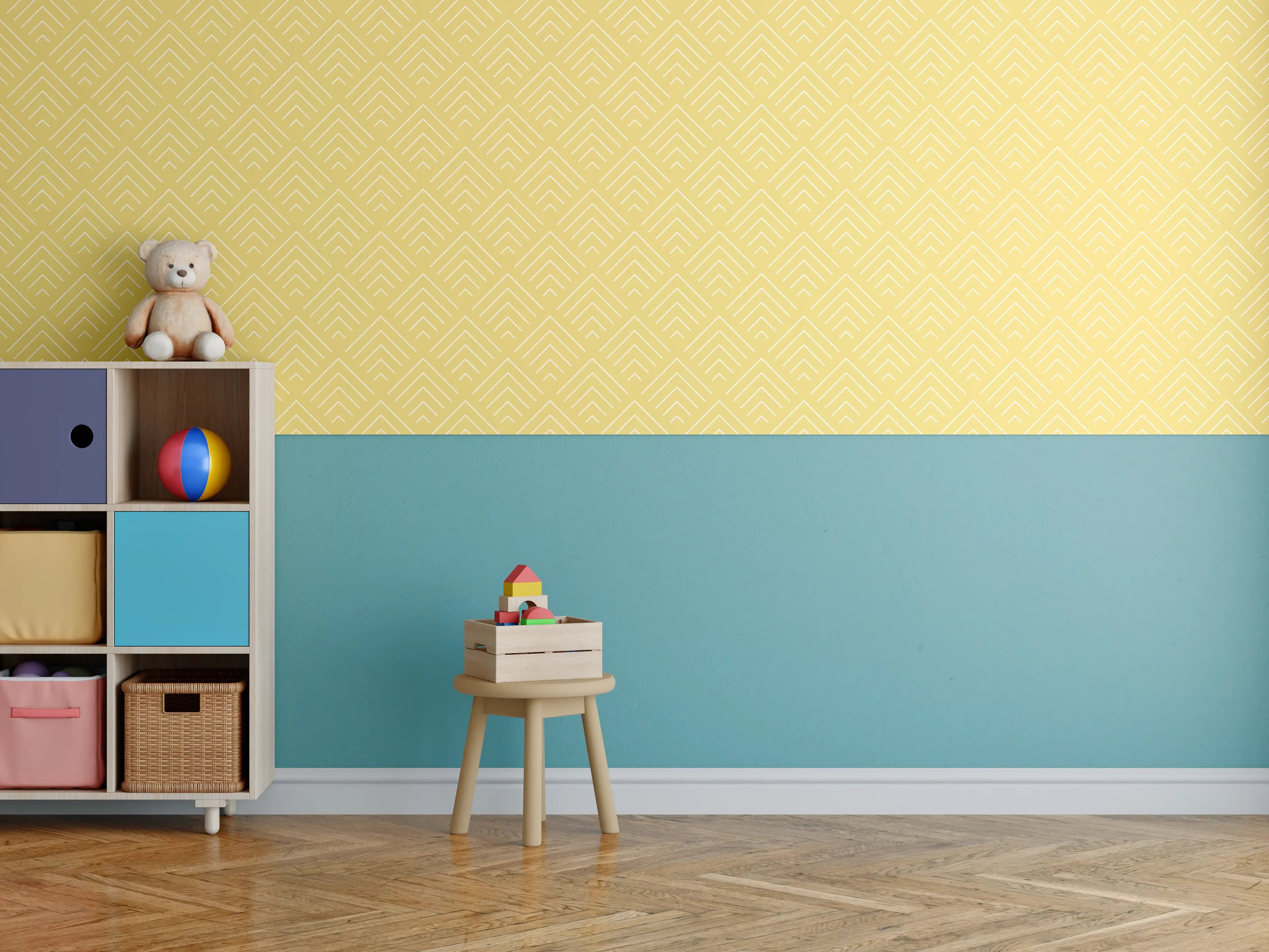 Kinderzimmer Wandgestaltung - Gelbe Tapete mit subtiler Musterung