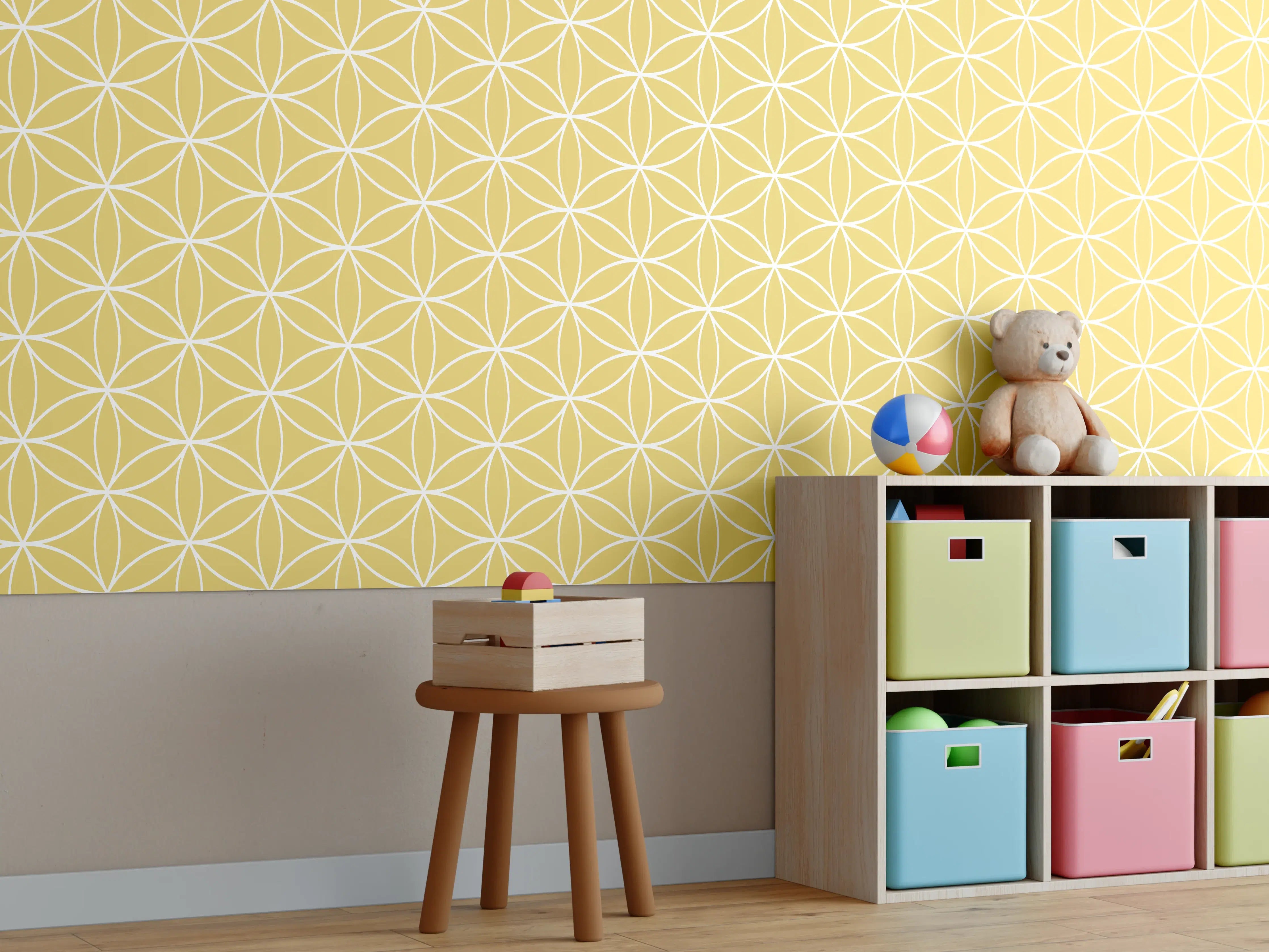 Kinderzimmer Wandgestaltung - Gelbe geometrische Fliesen