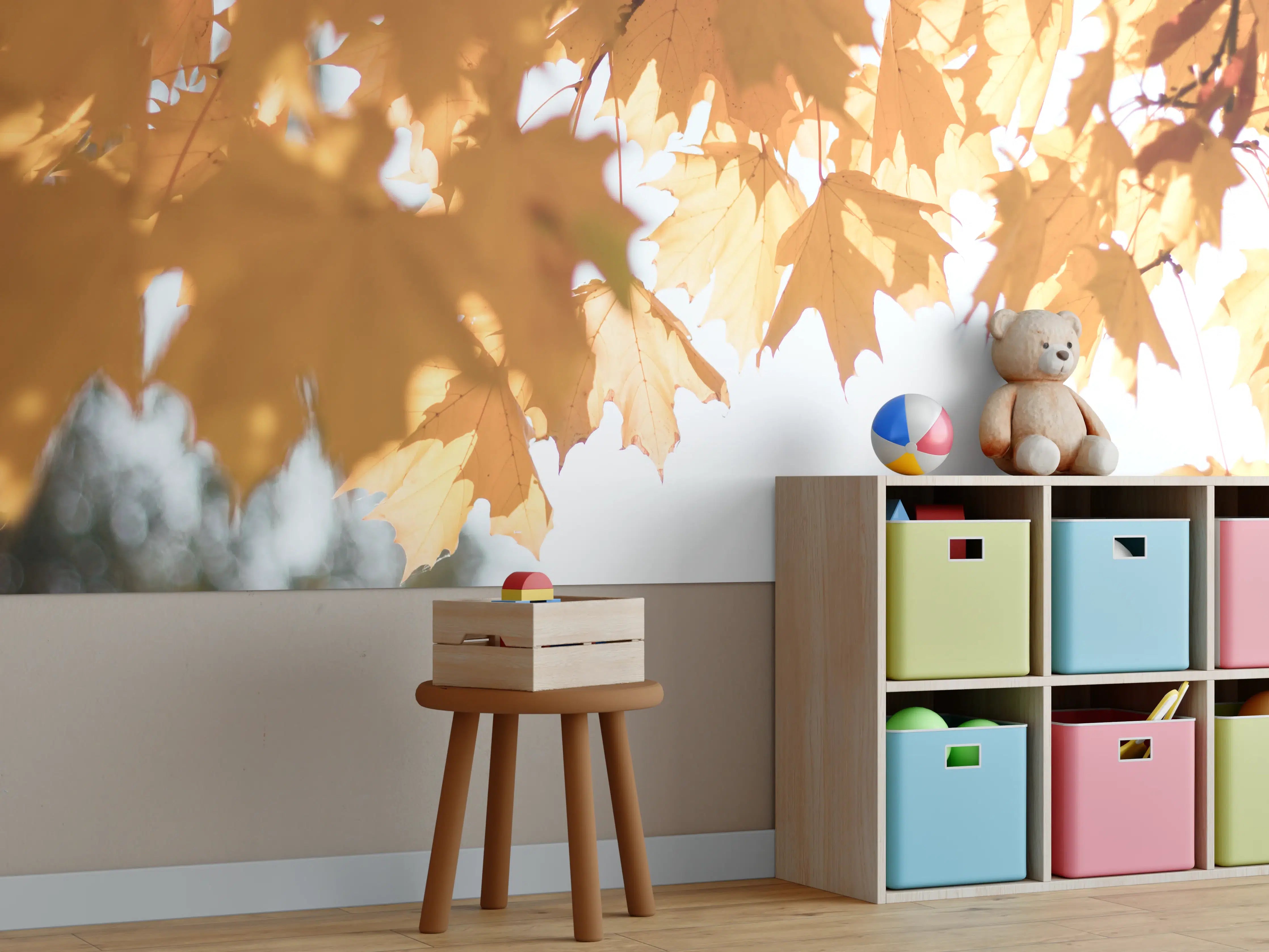 Kinderzimmer Wandgestaltung - Gelben Ahornblättern im Herbst