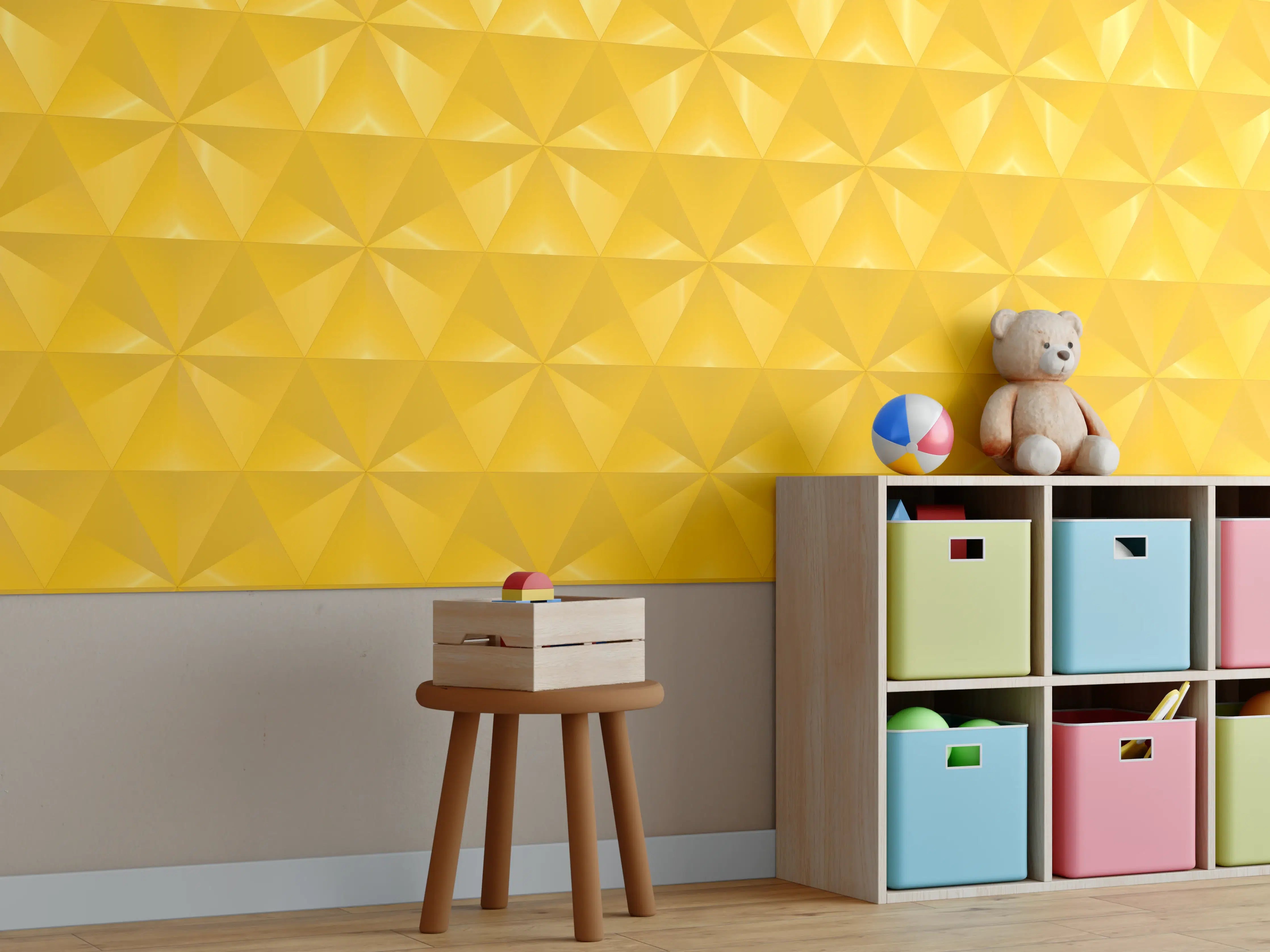 Kinderzimmer Wandgestaltung - Gelbes Fliesenmuster - Geometrie