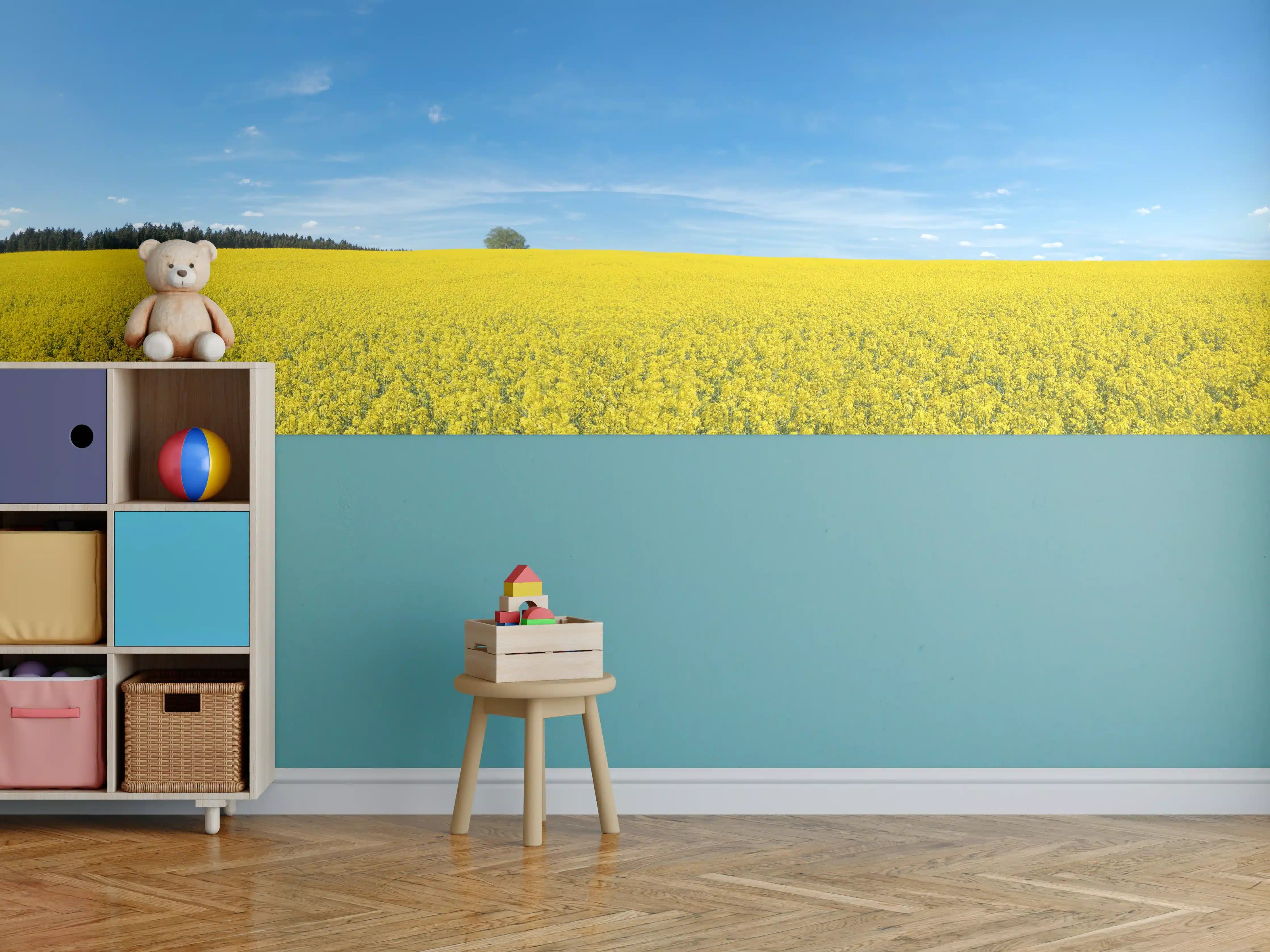 Kinderzimmer Wandgestaltung - Gelbes Rapsfeld blauer Himmel
