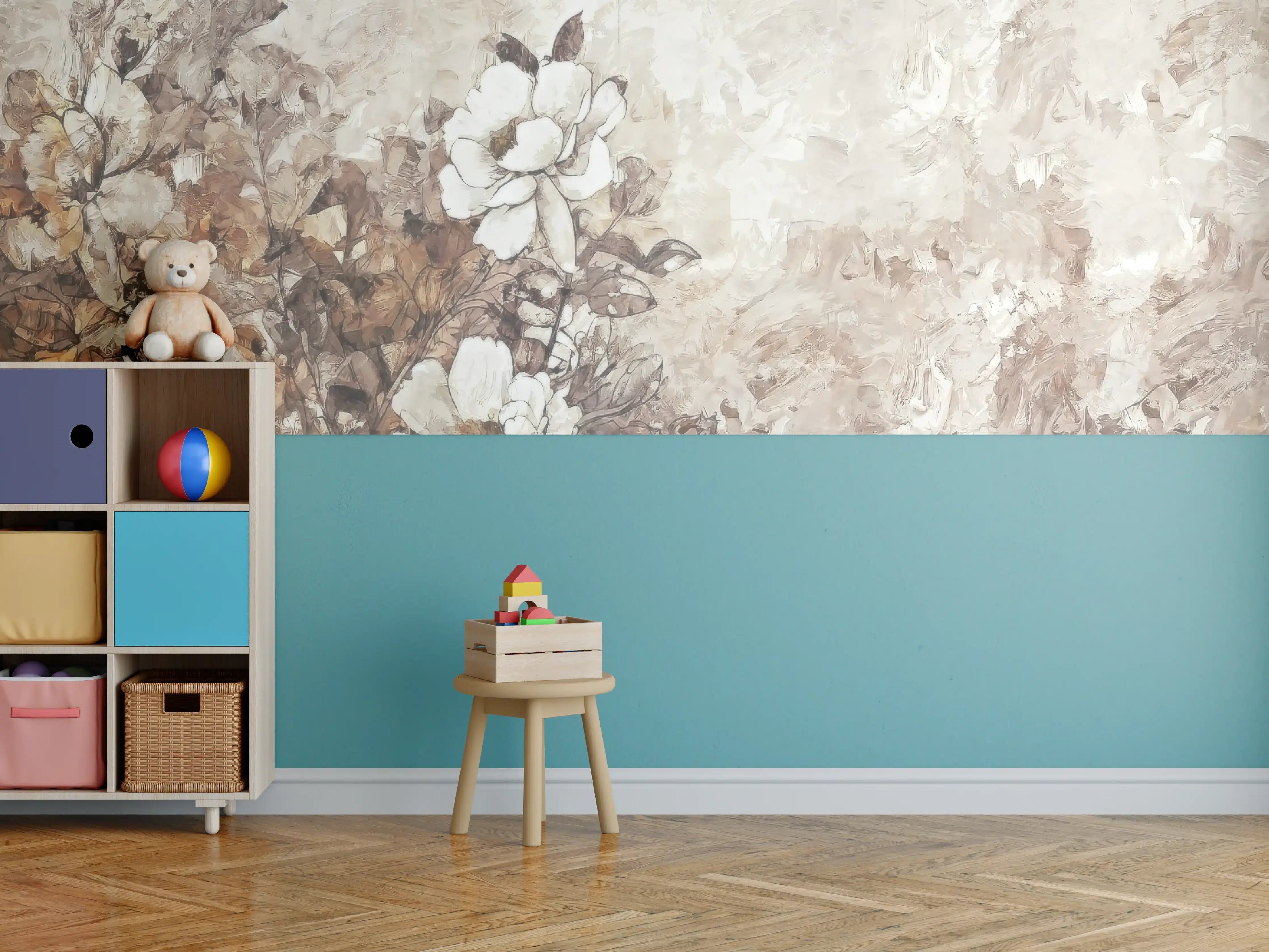 Kinderzimmer Wandgestaltung - Gemälde . weiße Blüten