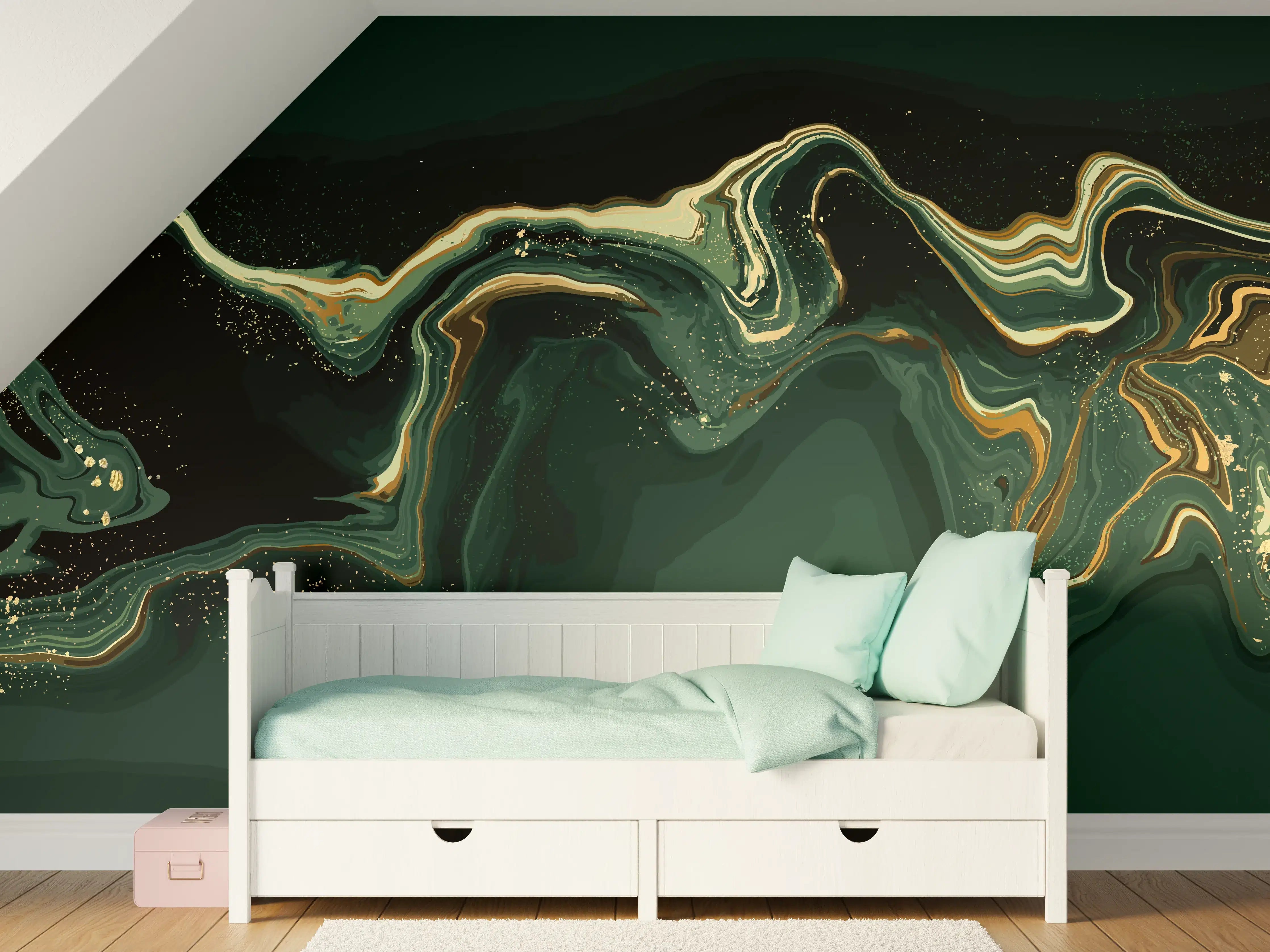 Kinderzimmer Wandgestaltung - Gemäldeartige Marmor-Textur in Dunkelgrün