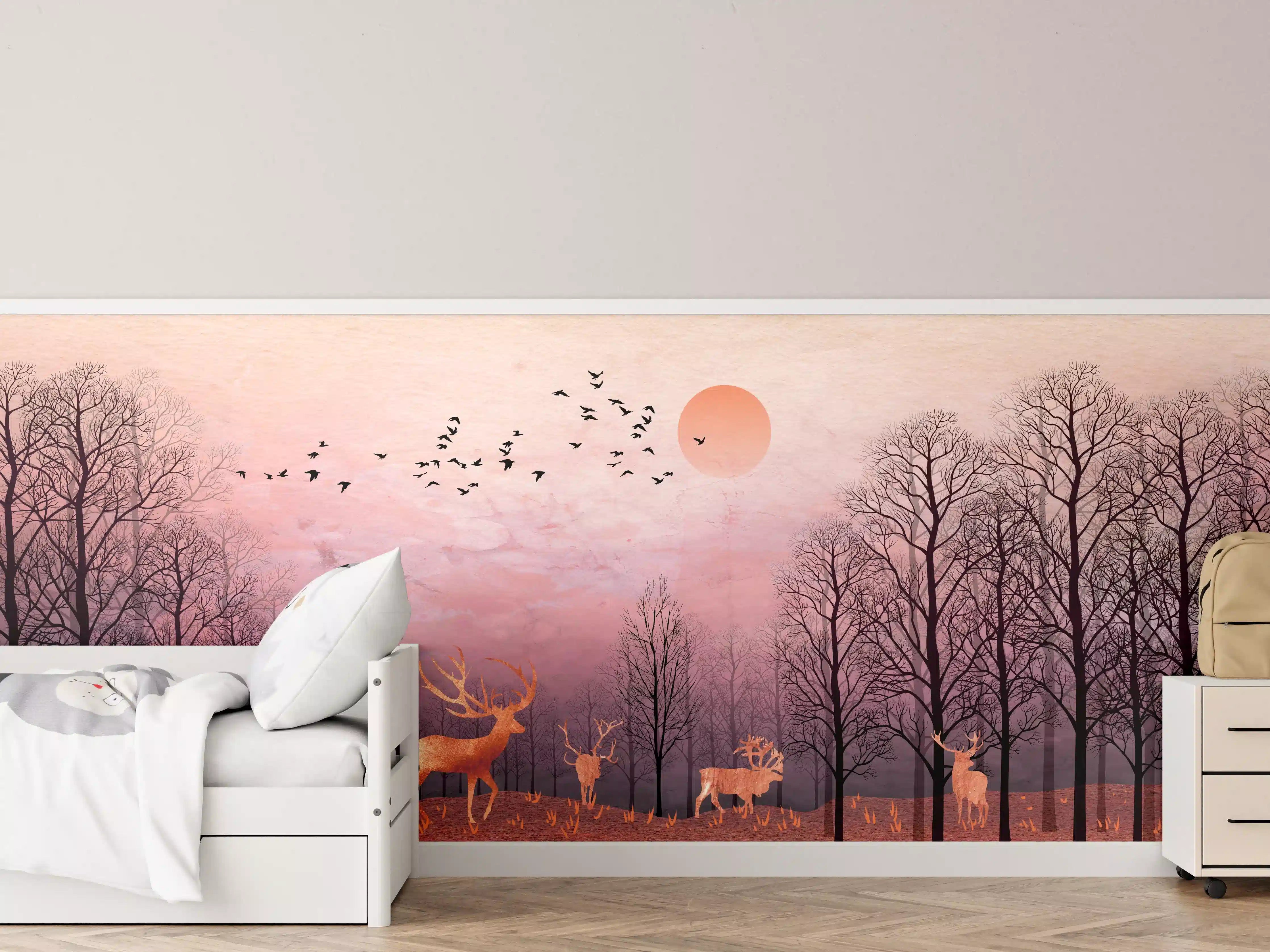Kinderzimmer Wandgestaltung - Gemalte Landschaft mit Wildtieren