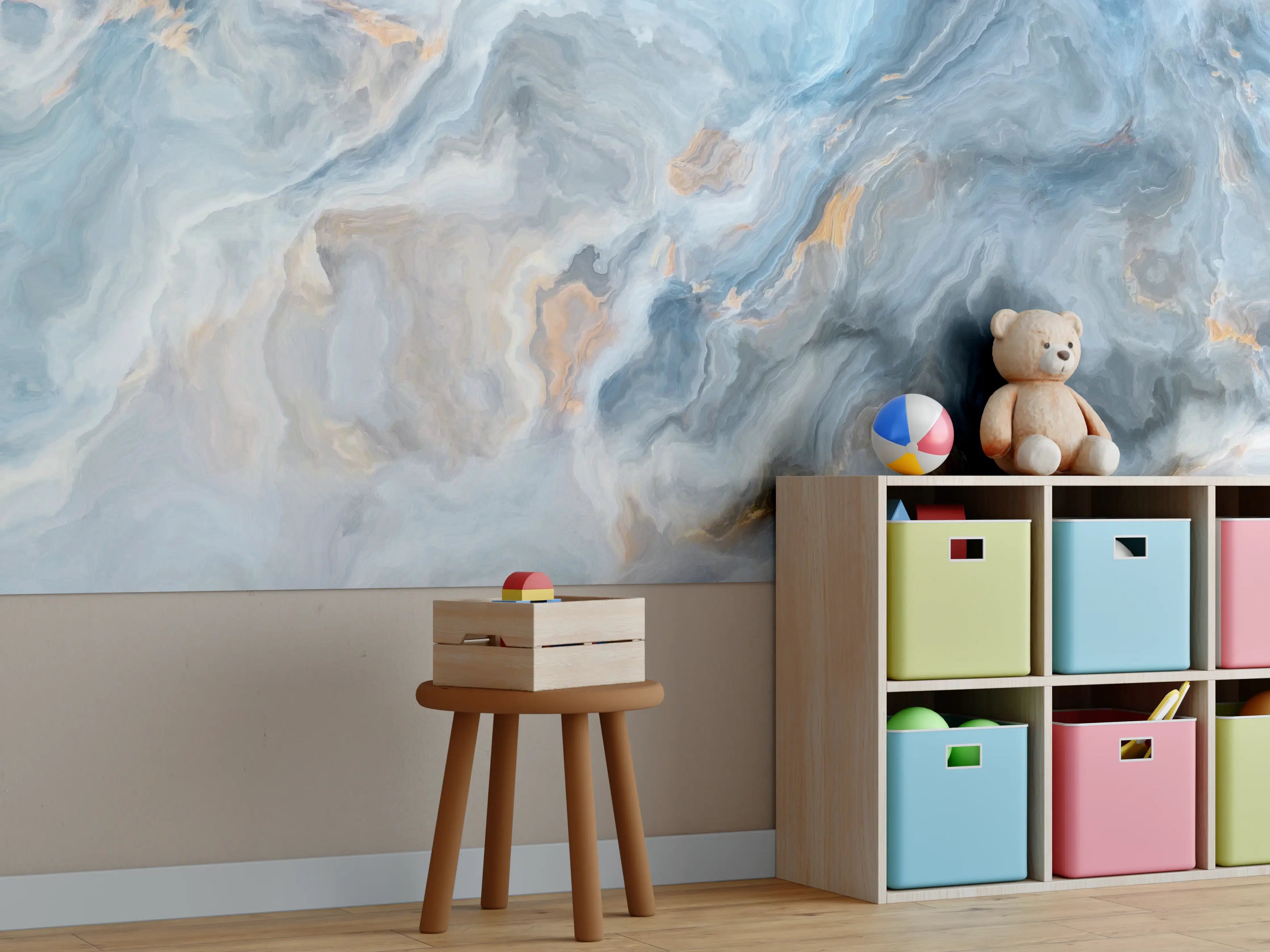 Kinderzimmer Wandgestaltung - Gemalter bläulicher Marmor