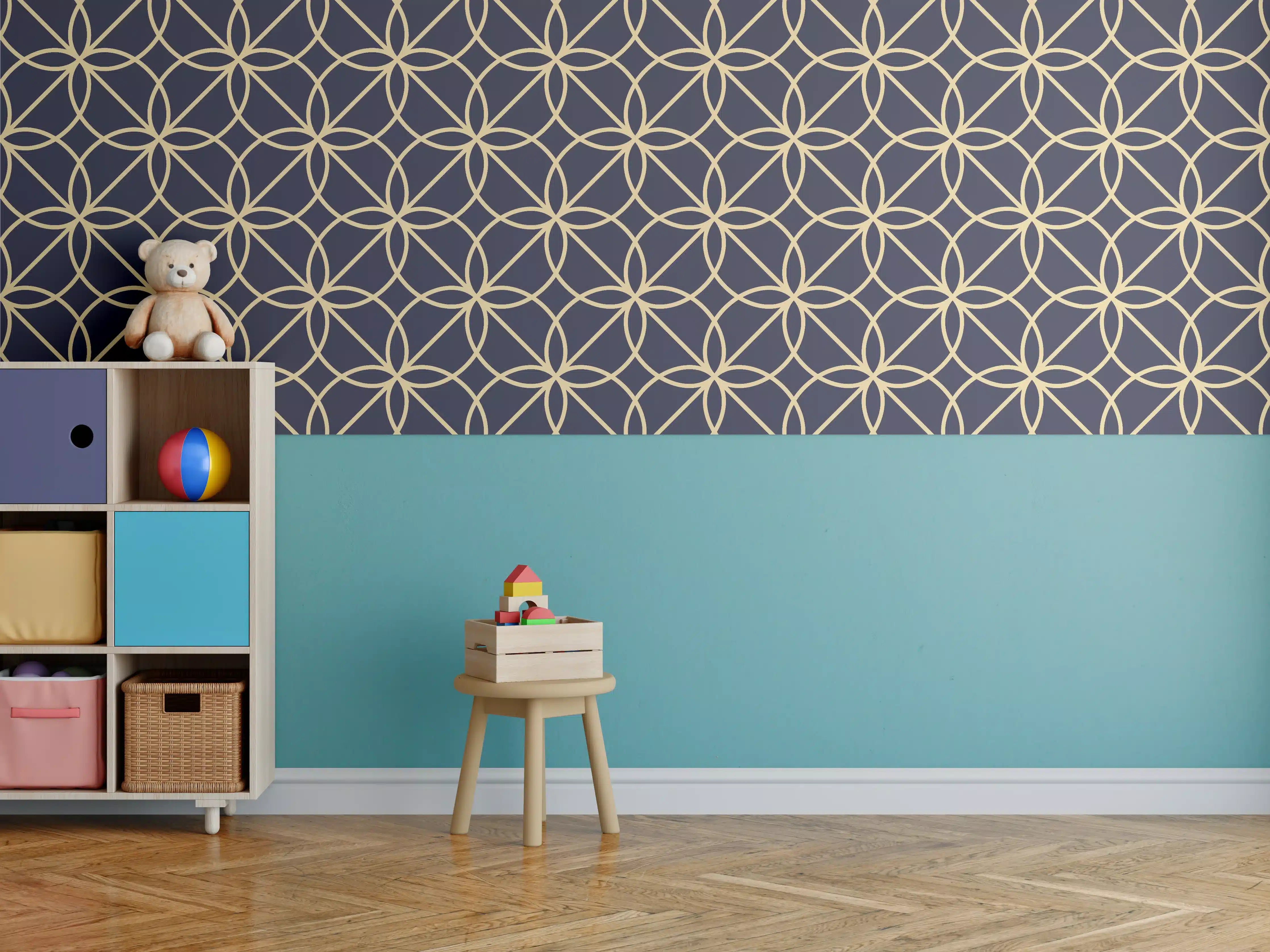 Kinderzimmer Wandgestaltung - Geometrisch Blaues Muster