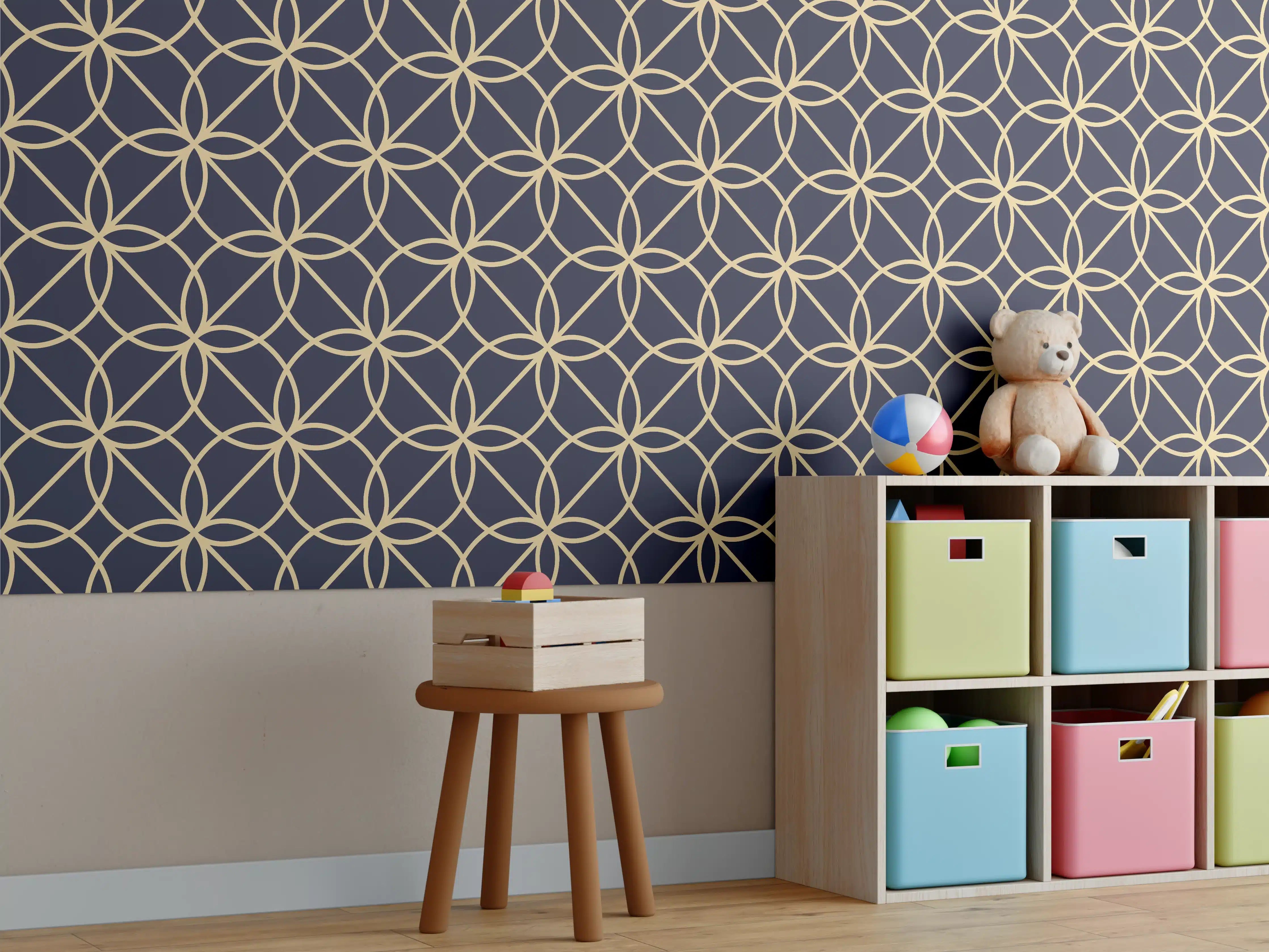 Kinderzimmer Wandgestaltung - Geometrisch Blaues Muster