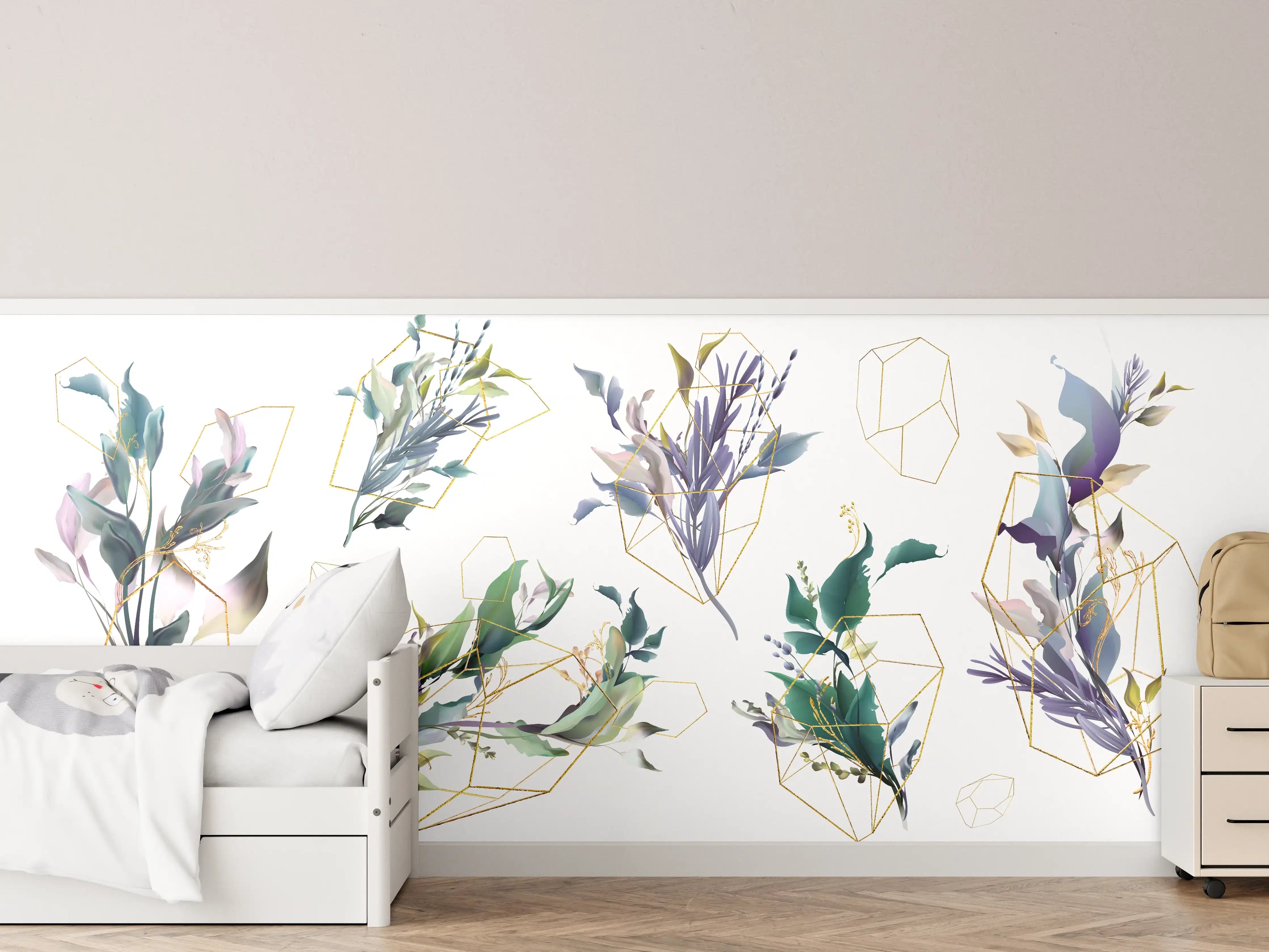 Kinderzimmer Wandgestaltung - Geometrisch-Florales Kunstwerk