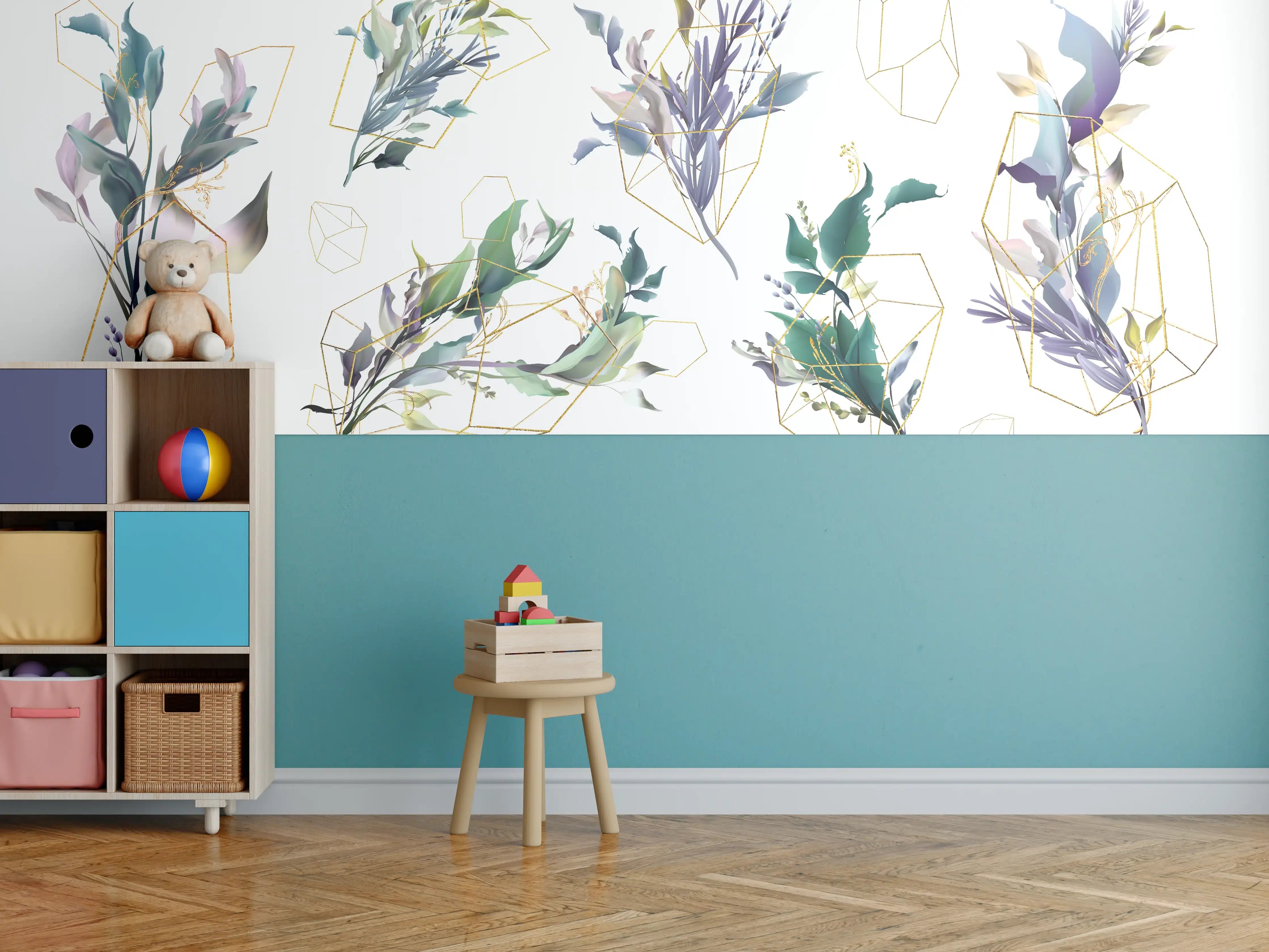 Kinderzimmer Wandgestaltung - Geometrisch-Florales Kunstwerk