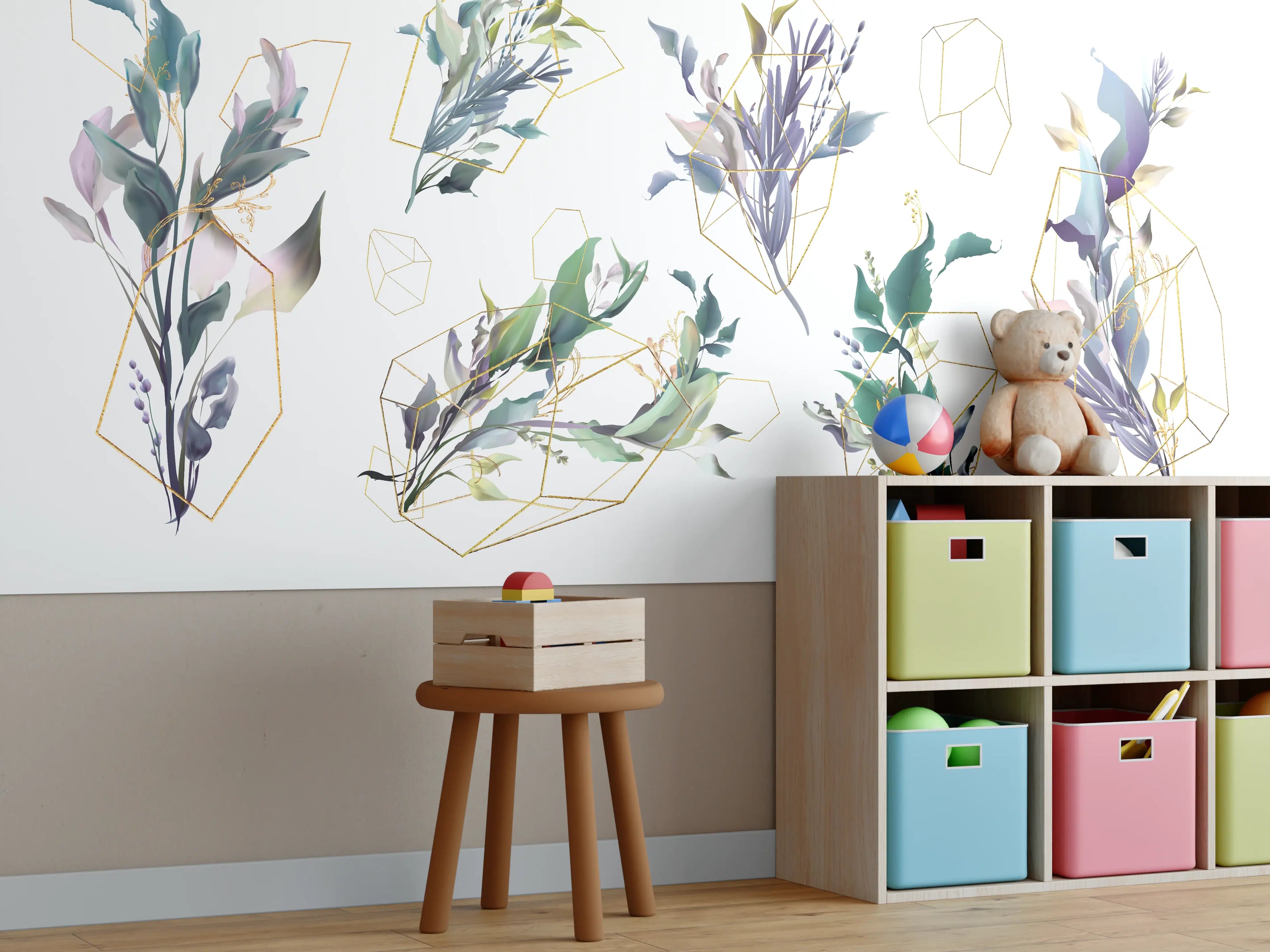 Kinderzimmer Wandgestaltung - Geometrisch-Florales Kunstwerk